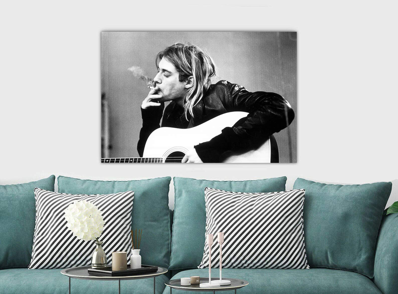 Fab Tampon artistique Sur Le mur Kurt Cobain Smoking Nirvana Rock Band Live Sur Toile, Taille variable (A2 60,6 x 40,6 cm)