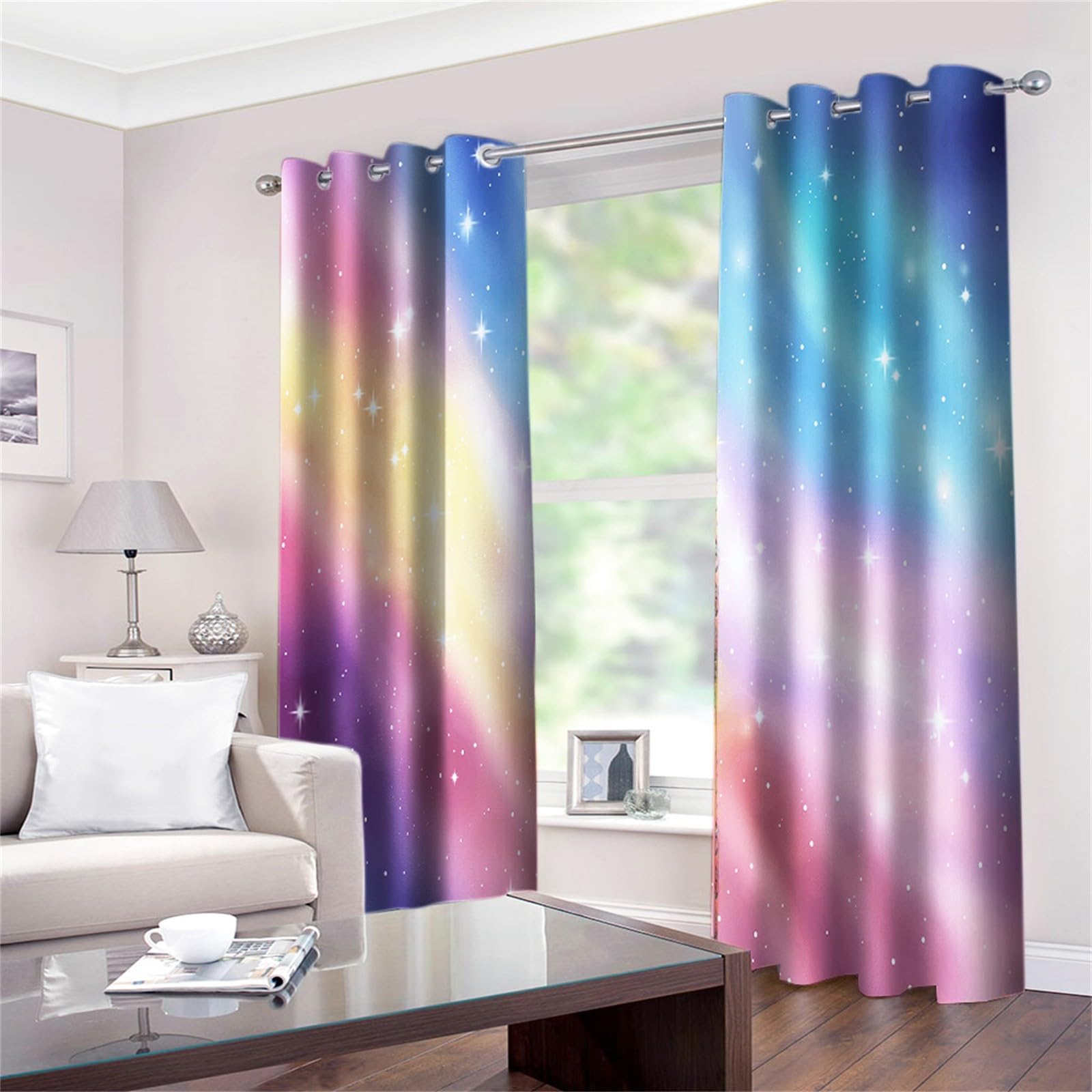 Verdunkelungsvorhänge H245 x B280 cm, Traum Regenbogen Farbverlauf Thermo Isoliert Lärmminderung Vorhänge, Polyester Anti Fade Bunt Vorhange für Schlafzimmer Wohnzimmer Kinderzimmer