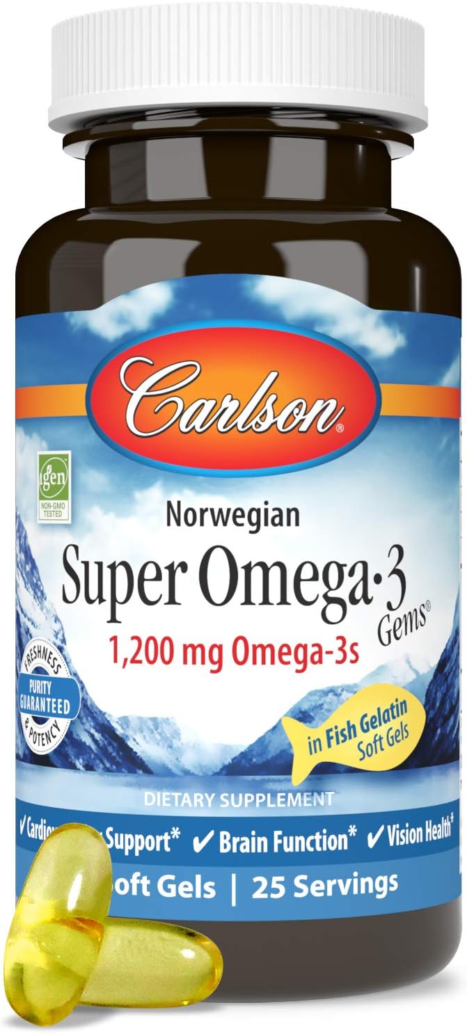 Carlson - Super Omega-3 Gems, 1200 mg Omega-3s, Norwegian, Cardiovascular Support, Brain Function & Vision Health, 50 soft gels - Image 5