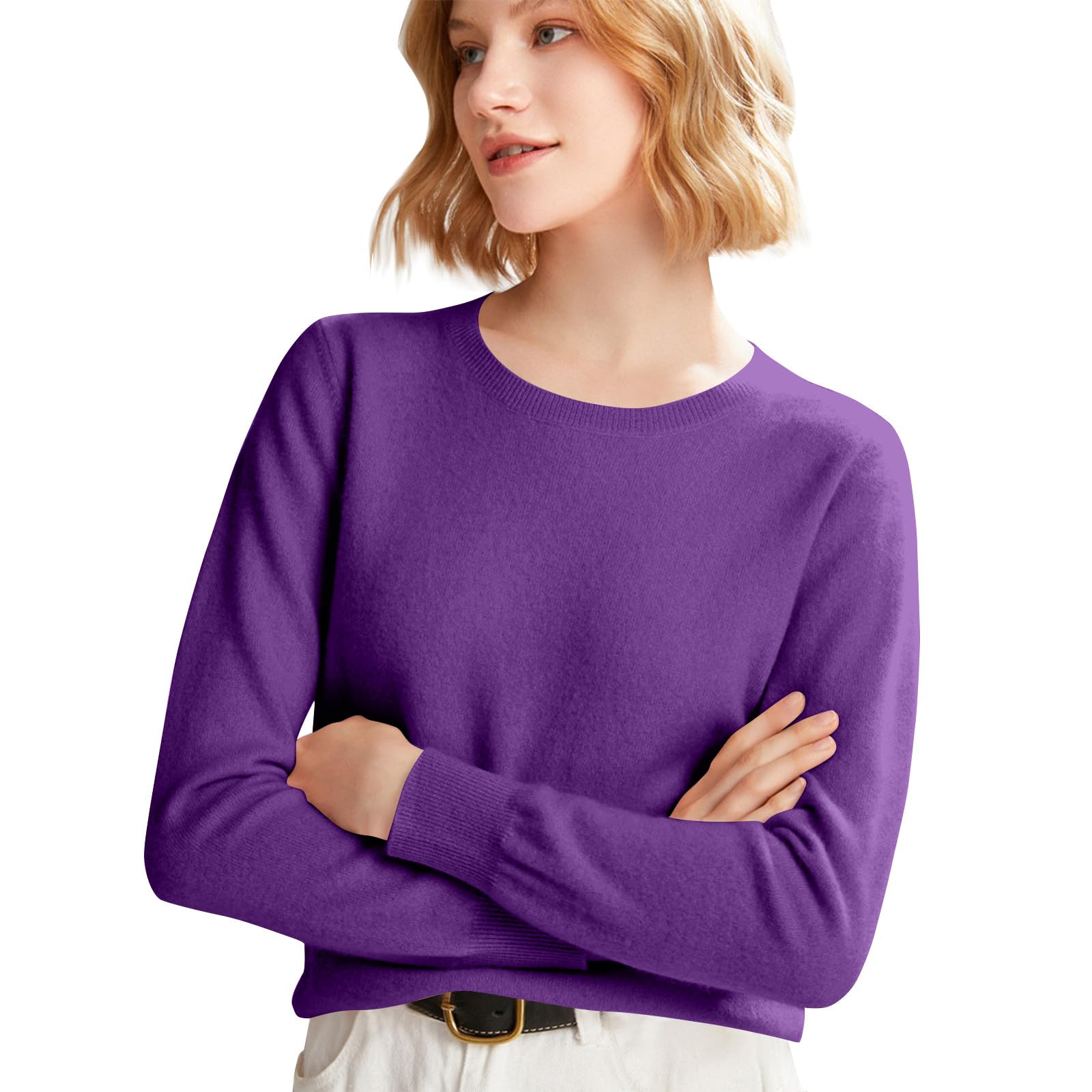 Cashmere Sweaters for Women Casual Crewneck Knit Spring Sweater Lightweight Layering Cute Long Sleeve Tops