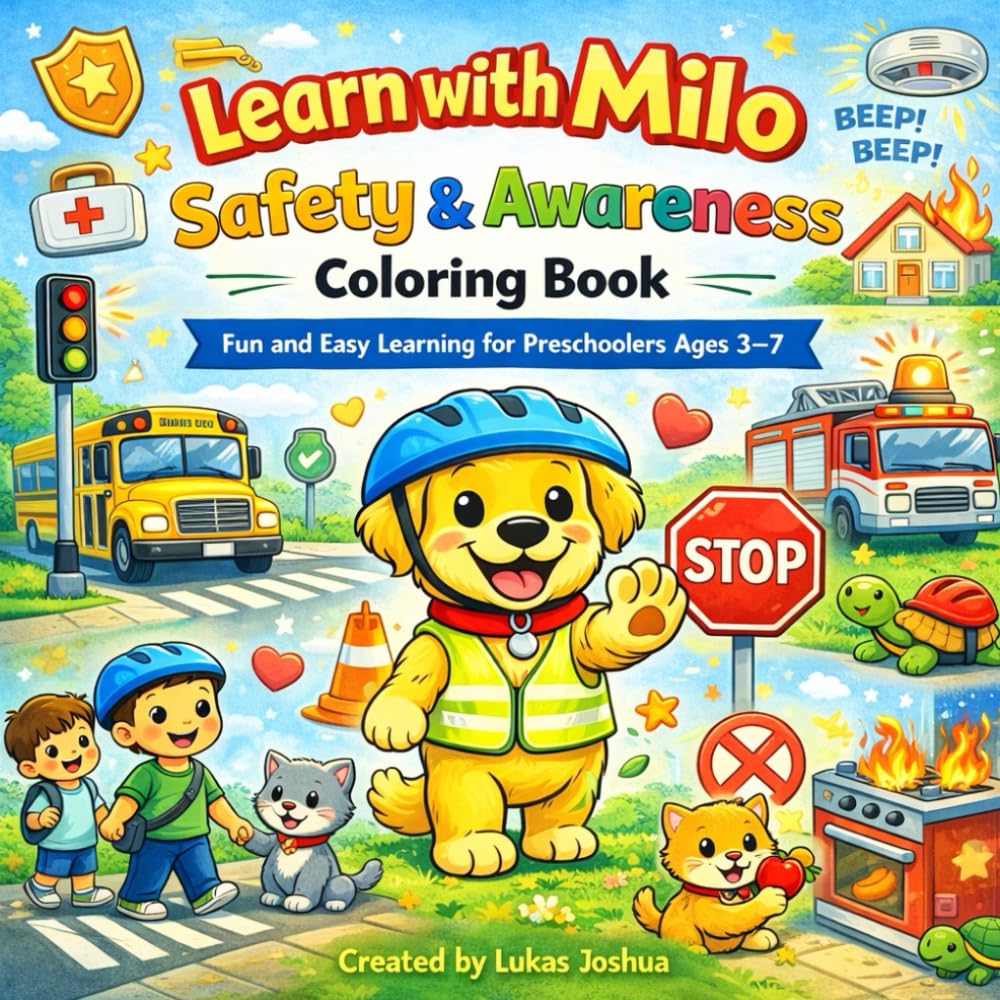 Learn with Milo: Safety & Awareness Coloring Book: Fun and Easy Learning for Preschoolers Ages 3–7