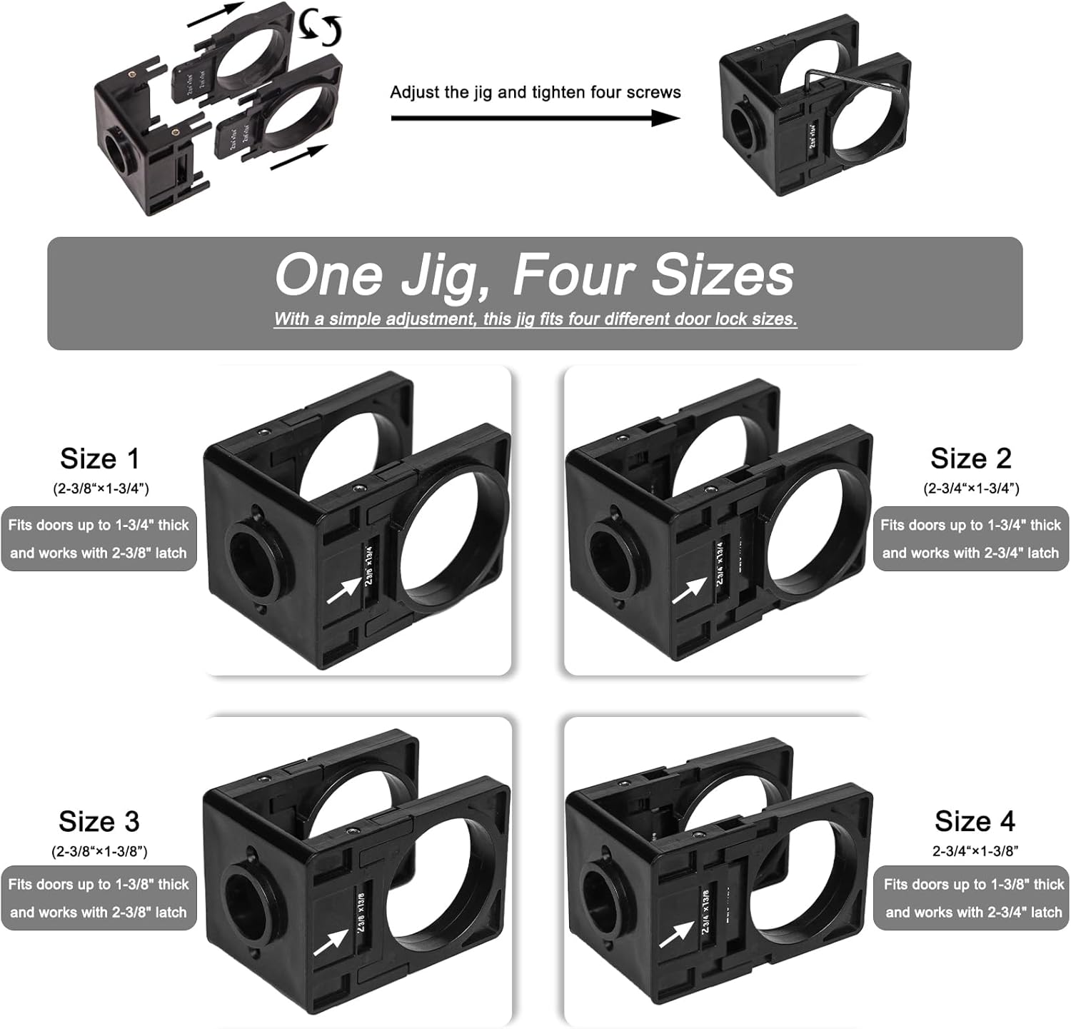 Door Lock Installation Kit, Wood Door Hole Drilling Kit with 1 inch & 2-1/8 inch Bimetal Hole Saw and Jig for Deadbolt & Knob, Black
