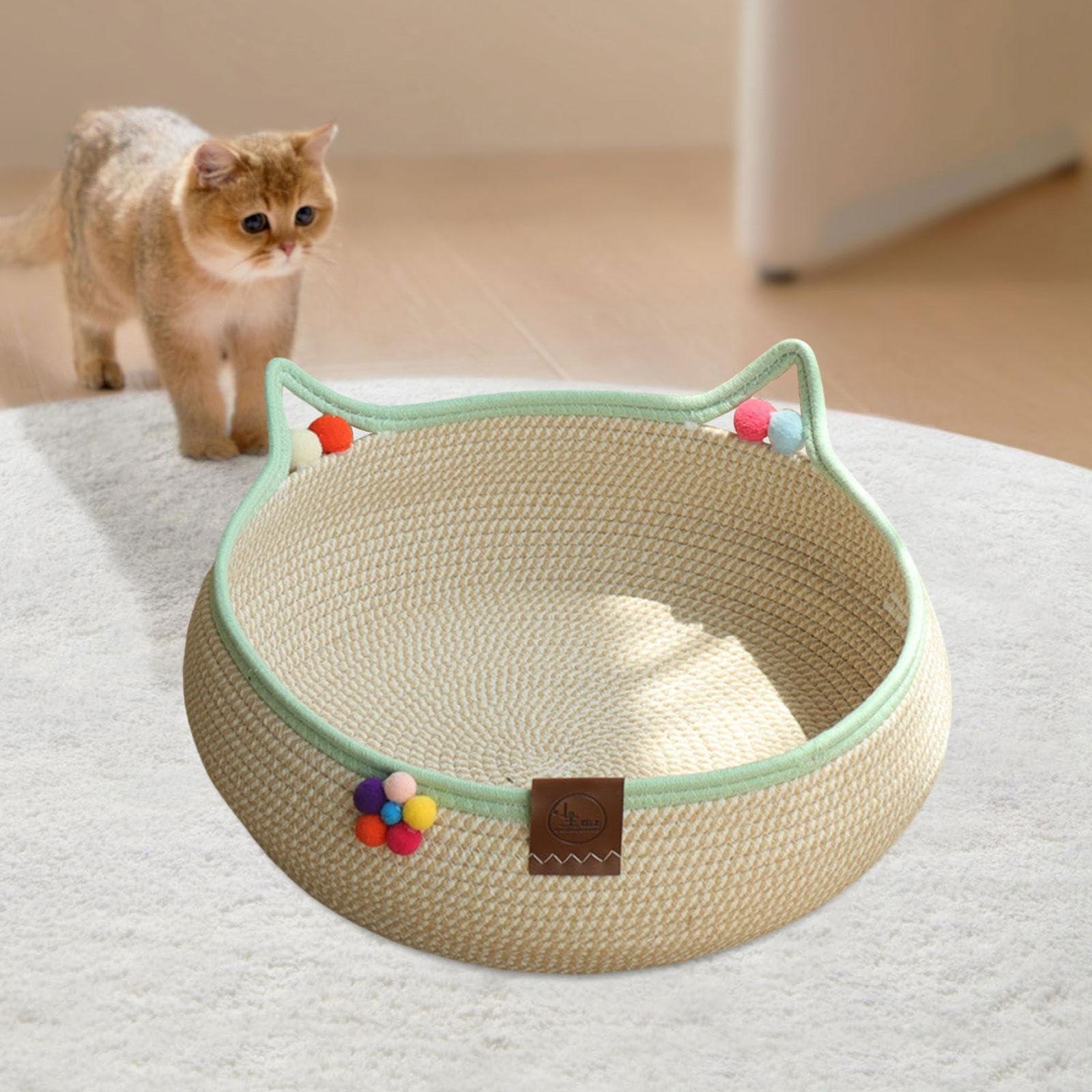 Milageto Panier tissé pour Chat, lit de Couchage pour Animaux de Compagnie, Panier Universel pour Chat Toutes Saisons, nid Portable pour Chaton, griffoir pour, L