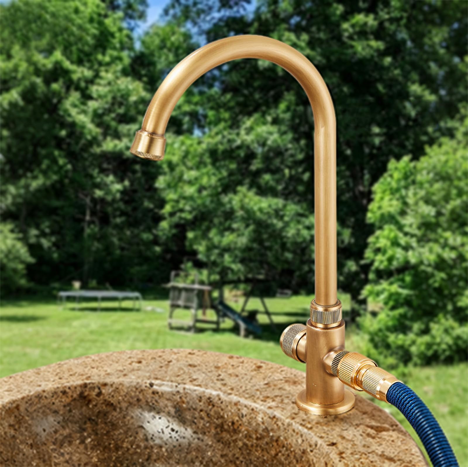 Grifo Exterior Jardin Antihielo Giratorio 360 ° Grifo Lavadora Doble Salida De 1/2 Pulgada Manija Única De Latón,Antigüedad
