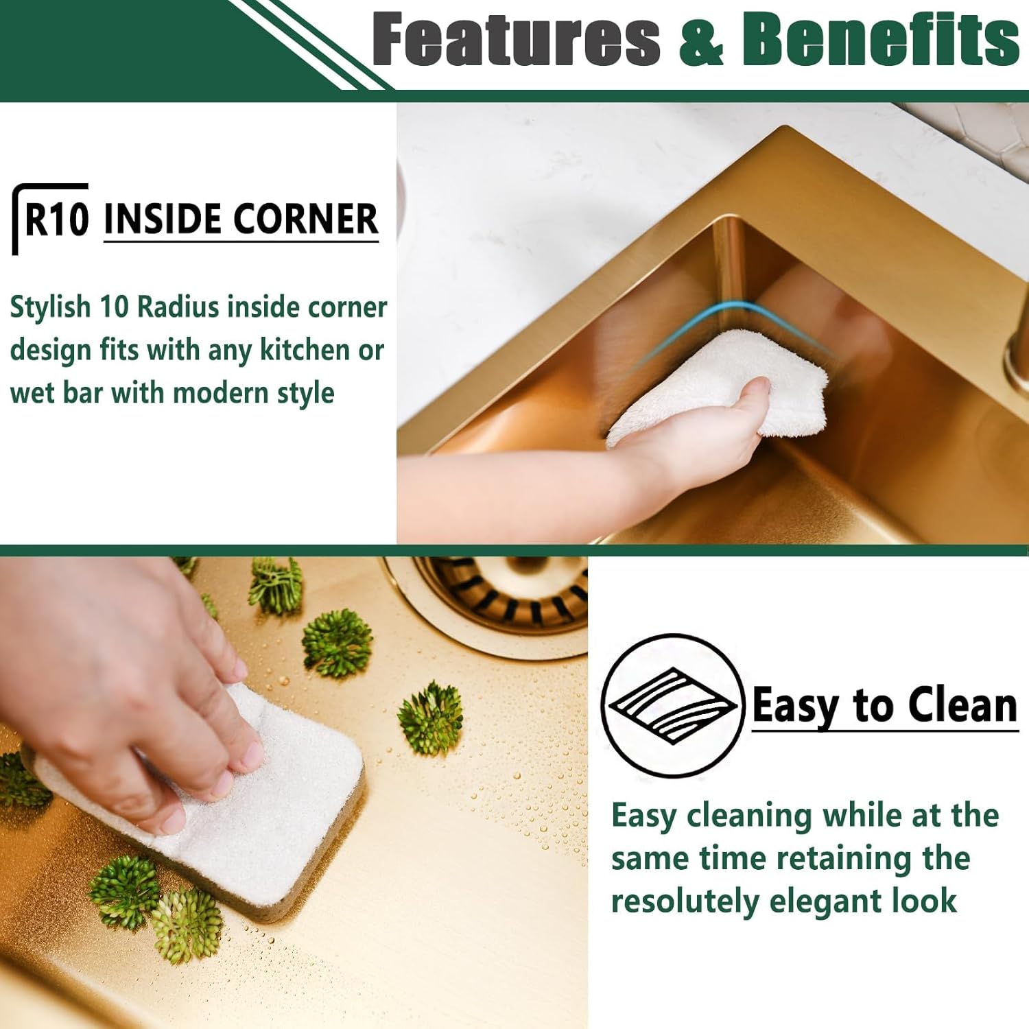 18 Inch Drop In Gold Bar Sink,18×18 Brushed Gold Kitchen Sinks 18 Gauge Stainless Steel Small Sinks Drop In Wet Bar Outdoor Rv Sink Top Mount Single Bowl Kitchen Basin with Drain Strainer