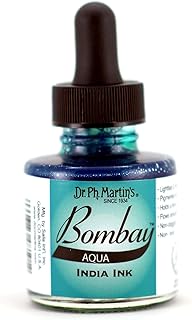 Dr. Ph. Martin's Bombay India Ink (19BY) Ink Bottle, 1.0 oz, Aqua, 1 Bottle