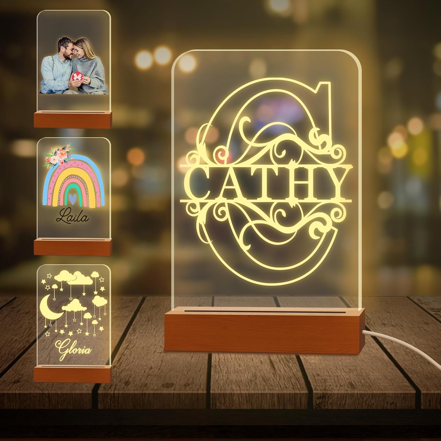 Aolun Personalized Night Light with Name Custom Acrylic Led Night Lamp with Base for Kid Boy Girl Room Decor_Castles