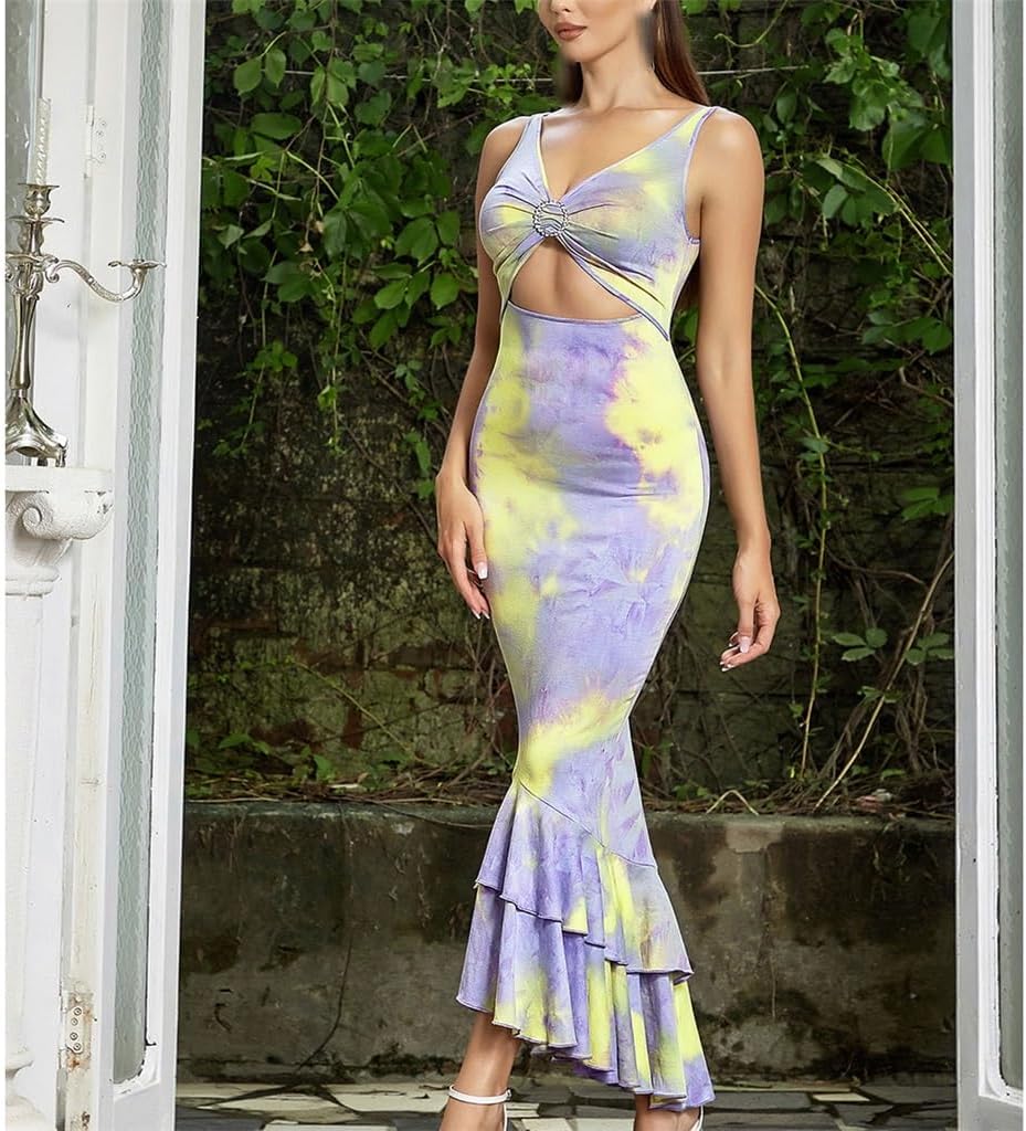 JSEIAJB Sexy Gradient Color Sling Long Slim Fairy Dresses(X-Small) Multi-Colored