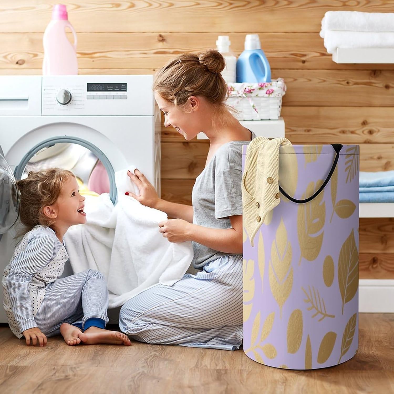 Leaf Print Pattern Laundry Hamper Fashion Dirty Laundry Hamper Portable Laundry Hampers with Handles Lightweight Large Clothes Storage Basket for Bedroom Bathroom