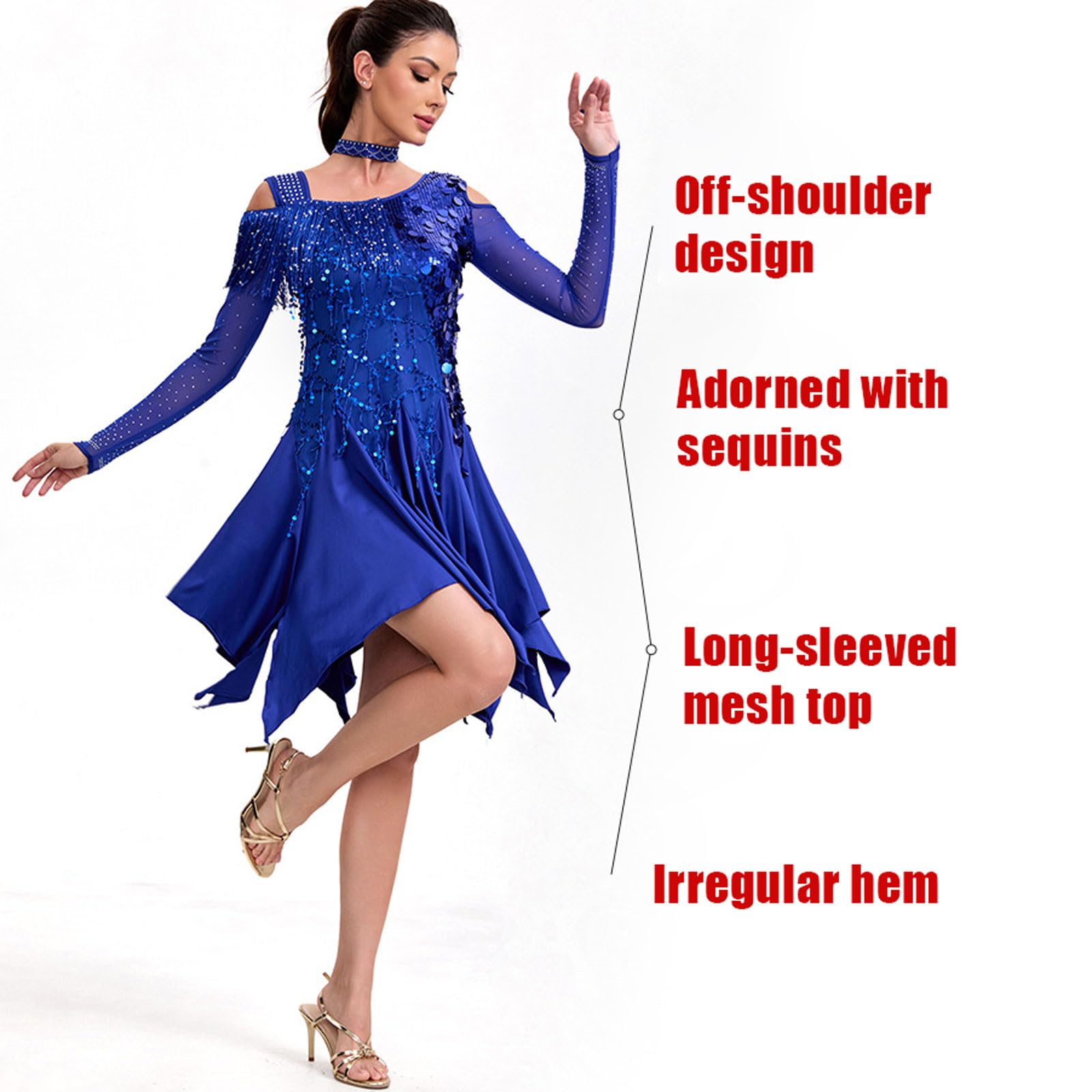 Vestito da Ballo Latino Americano Donna,Abito da Donna Sexy con Frange Costumi da Ballo,Frange Abito da Salsa Tango con Paillettes,per Moderna Vestito Ballo Latino Danza Samba Rumba Salsa