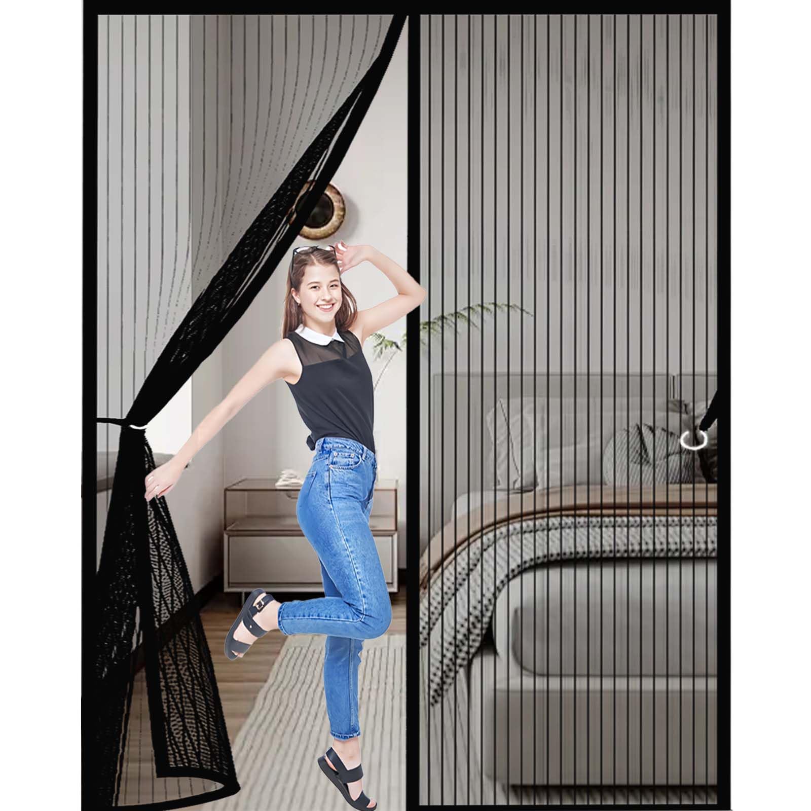 Feijdon Black Fly Insect Screen Door 100X210cm(Widthxhigh) Durable, Keeps Bugs Out, Kid And Pet Friendly Fly Screen Door Mesh Curtain Lets Fresh Air In, Hundreds Of Sizes,