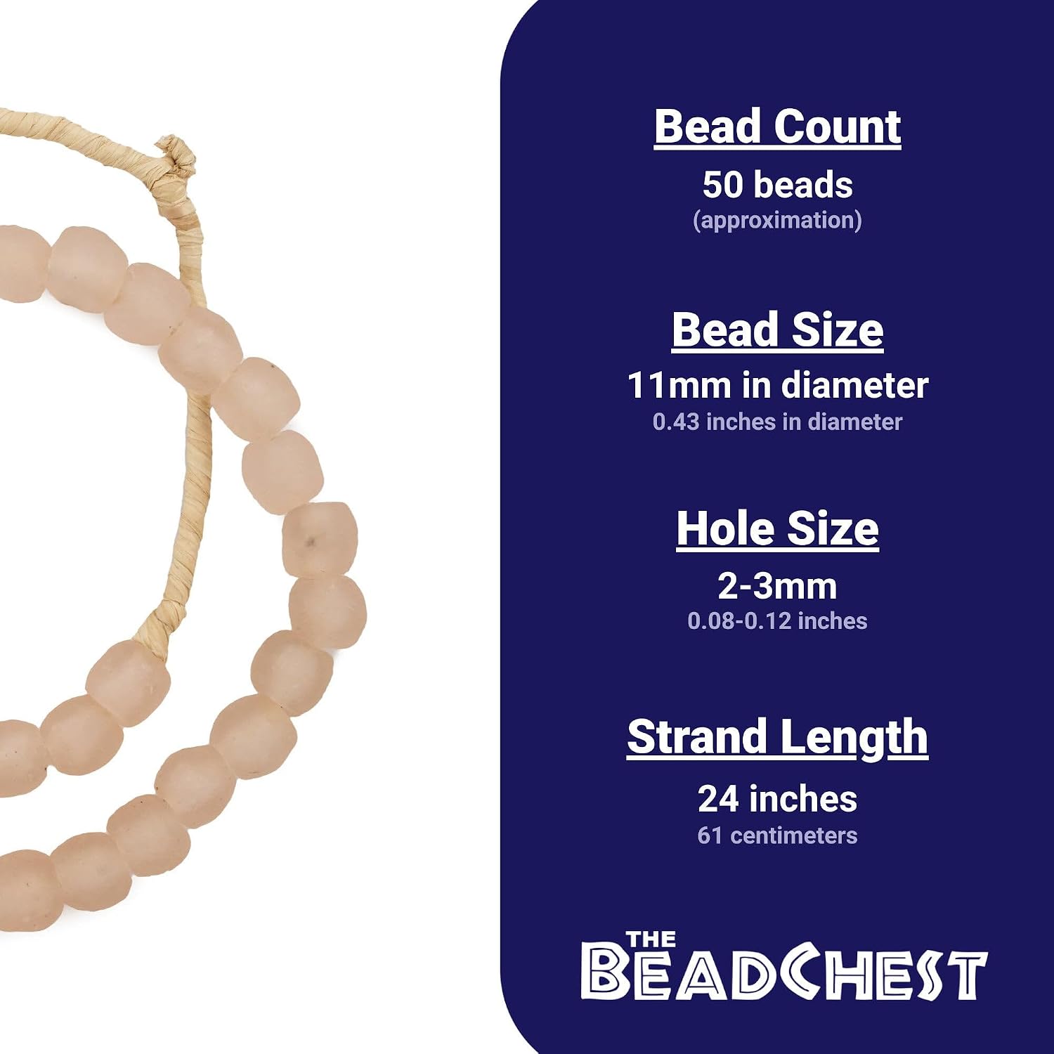 The Bead Chest African Recycled Glass Beads – Handmade in Ghana – Rose 11mm Strand for Jewelry Making, Crafts, and Home Decor I Approximately 50 Beads