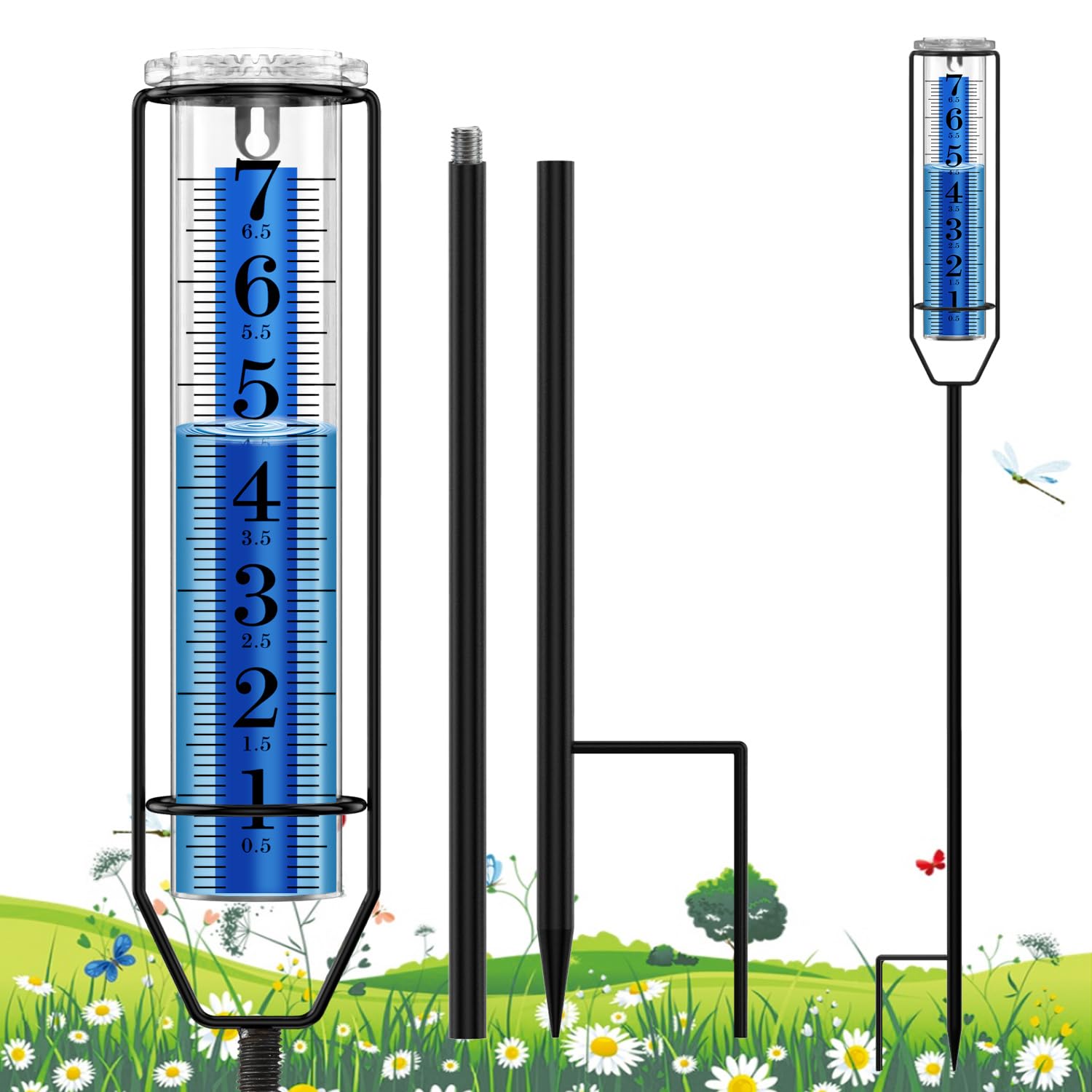 FINEST+ Pluviometro aggiornato, 17,8 cm, antigelo, per esterni, con numeri grandi e trasparenti e altezza regolabile, strumento di misurazione della pioggia per giardino, prato e fattoria