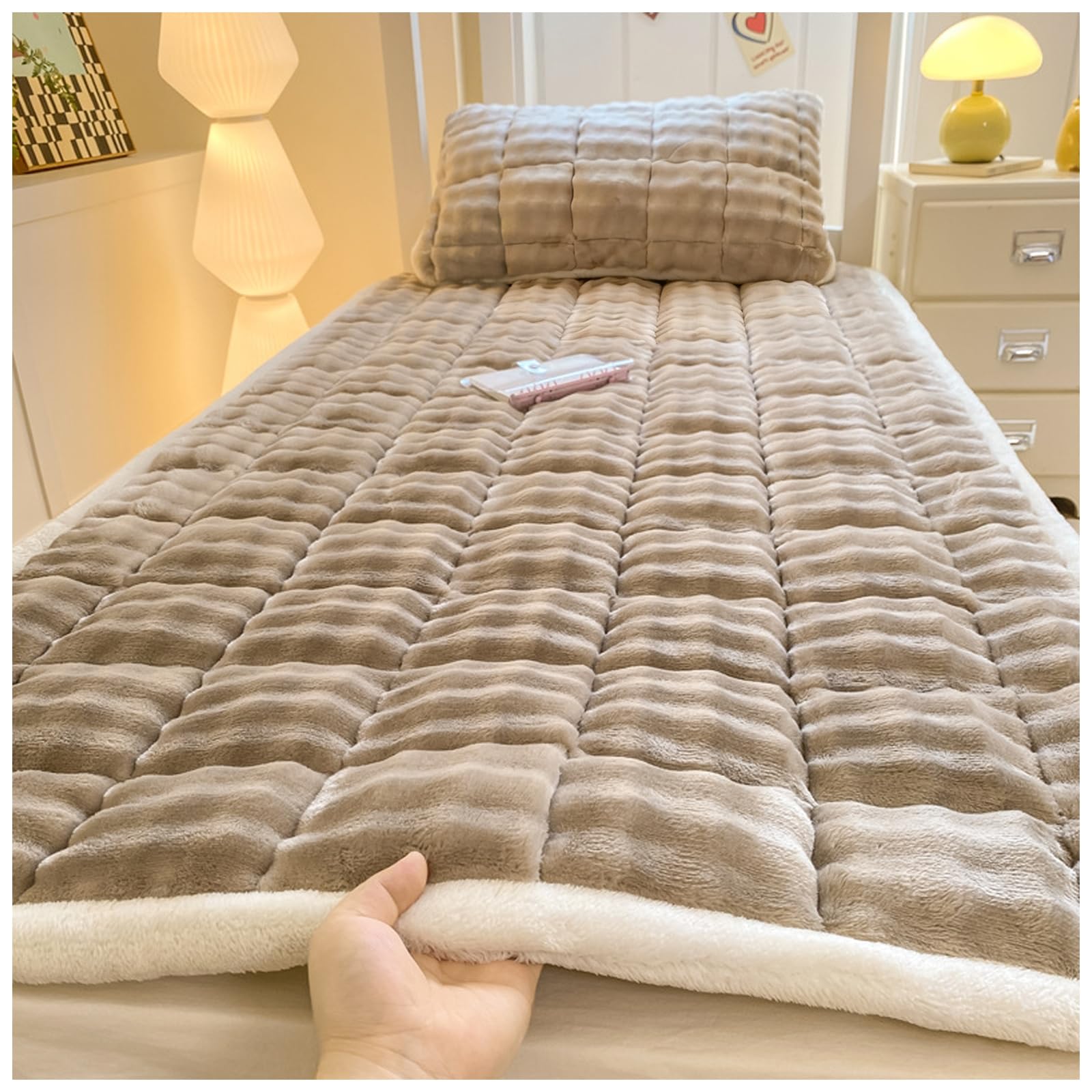 Funda protectora de colchón acolchada, almohadilla de dormir transpirable silenciosa, colcha suave y esponjosa para dormitorio universitario, funda de colchón extra suave y transpirable