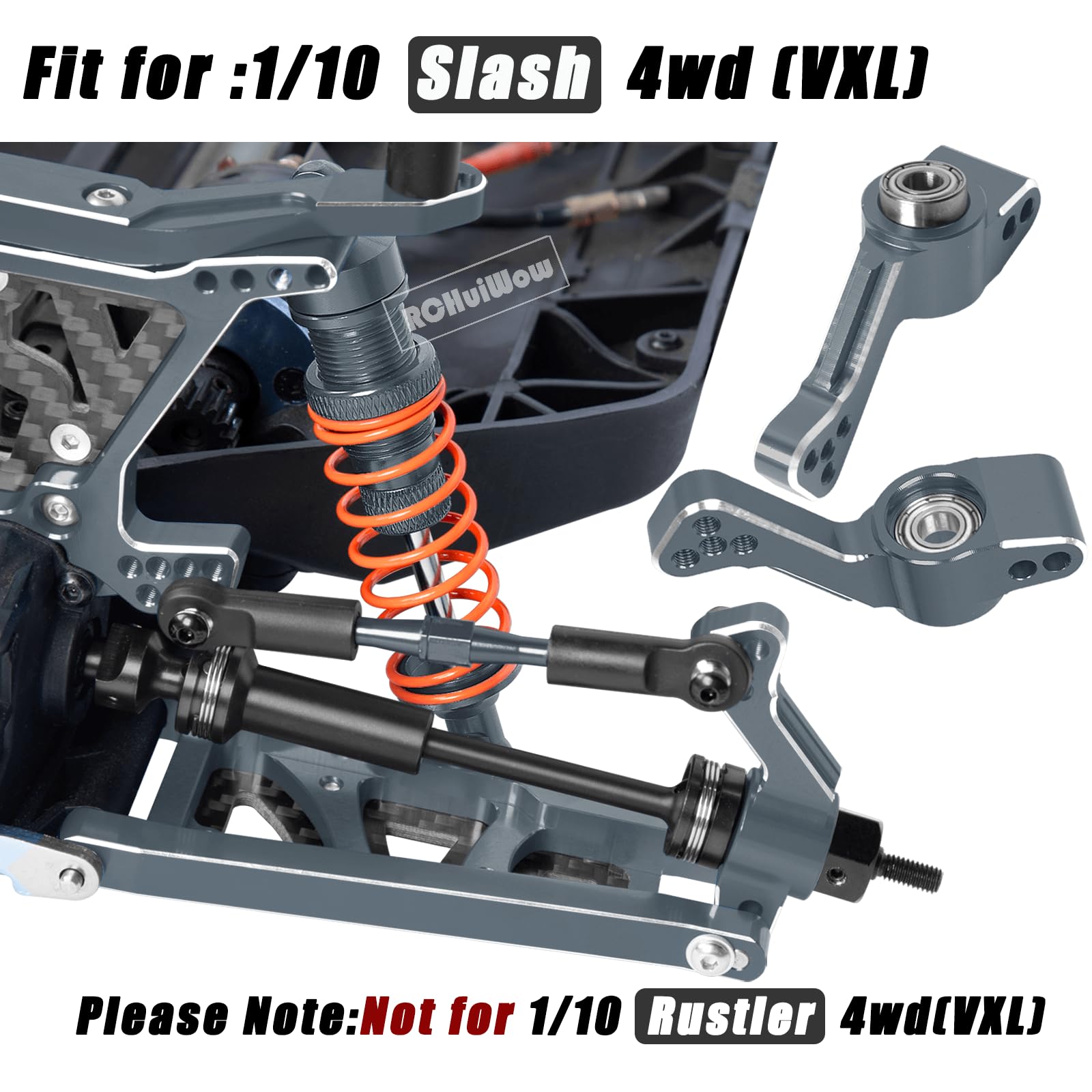 RCHuiWow RC Upgrades Part for 1/10 Slash 4x4 (VXL),Suspension Arms,Caster Block,Steering Blocks,Rear Stub Axle Carriers,Body Mount,Titanium