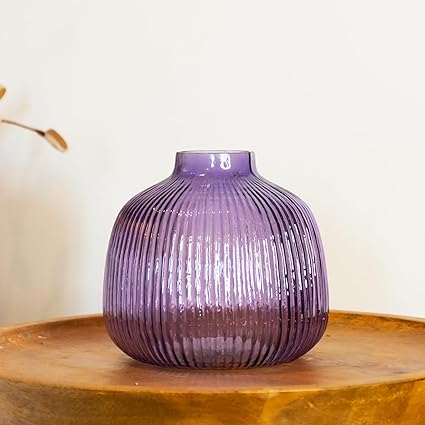 Praahi Lifestyle Decorative Glass Flower Vase | Purple | Real & Artificial Flower Pot for Modern Home Decor, Office & Living Room Centerpieces | 6 inches | Best for Gifting- Diwali Gift/Office Gift