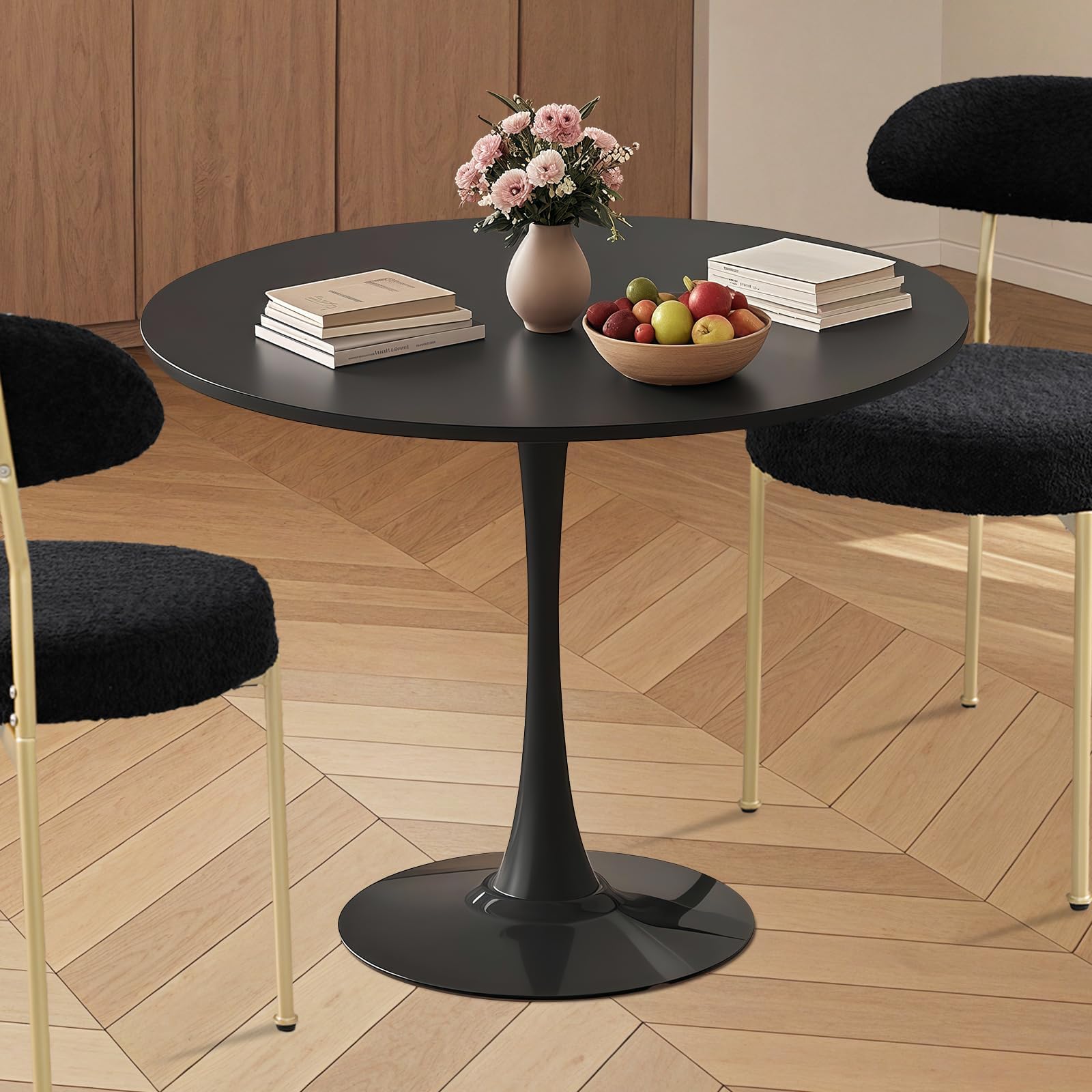 SoarFlash Black Round Dining Table, 24" Tulip Table 2 People Kitchen Dining Table for Living Room