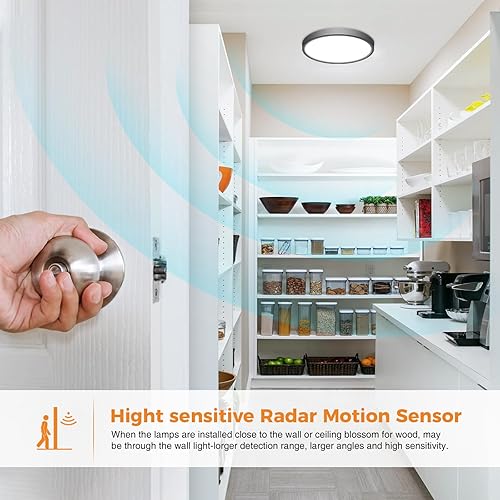 Miniatura 4 de slochi Paquete de 2 luces de techo con sensor de movimiento con cable, luz con sensor de movimiento de 5000 K para interiores, 15 W, 1500 lúmenes, 7