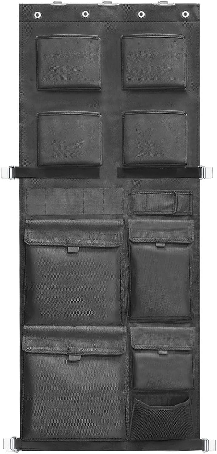 Gun Safe Door Organizer, Gun Safe Accessories Storage with Pistol Holster, Ammo Holder, Multi Pockets and Mag Pouches, Adjustable Width Fits Door Panel (460B)