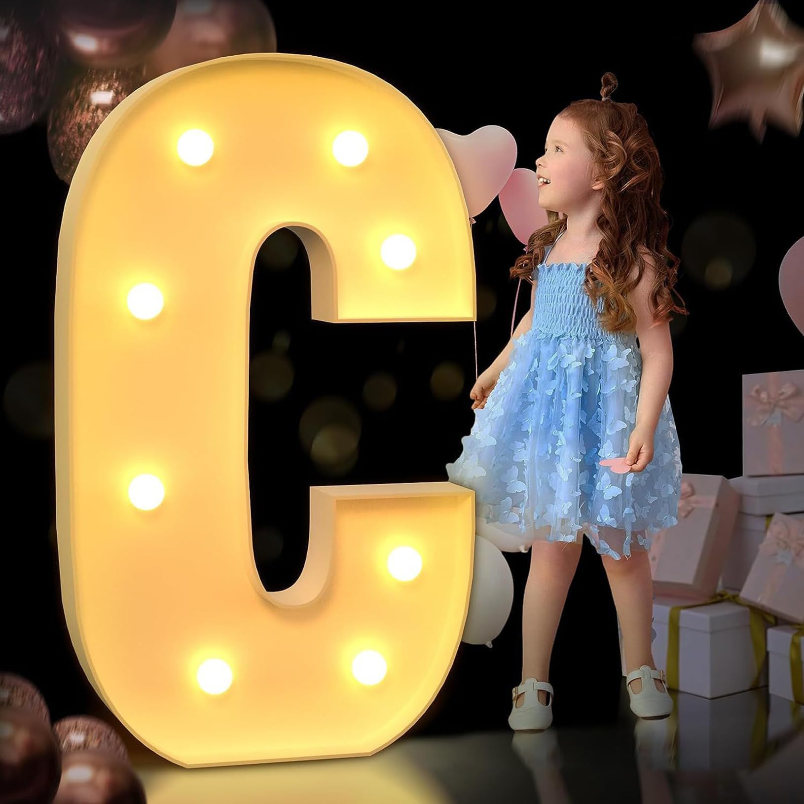 Letra C iluminada de 120 cm, letras iluminadas de marquesina, letras gigantes de marquesina, decoraciones de fiesta de aniversario, decoración de cumpleaños, boda, bricolaje