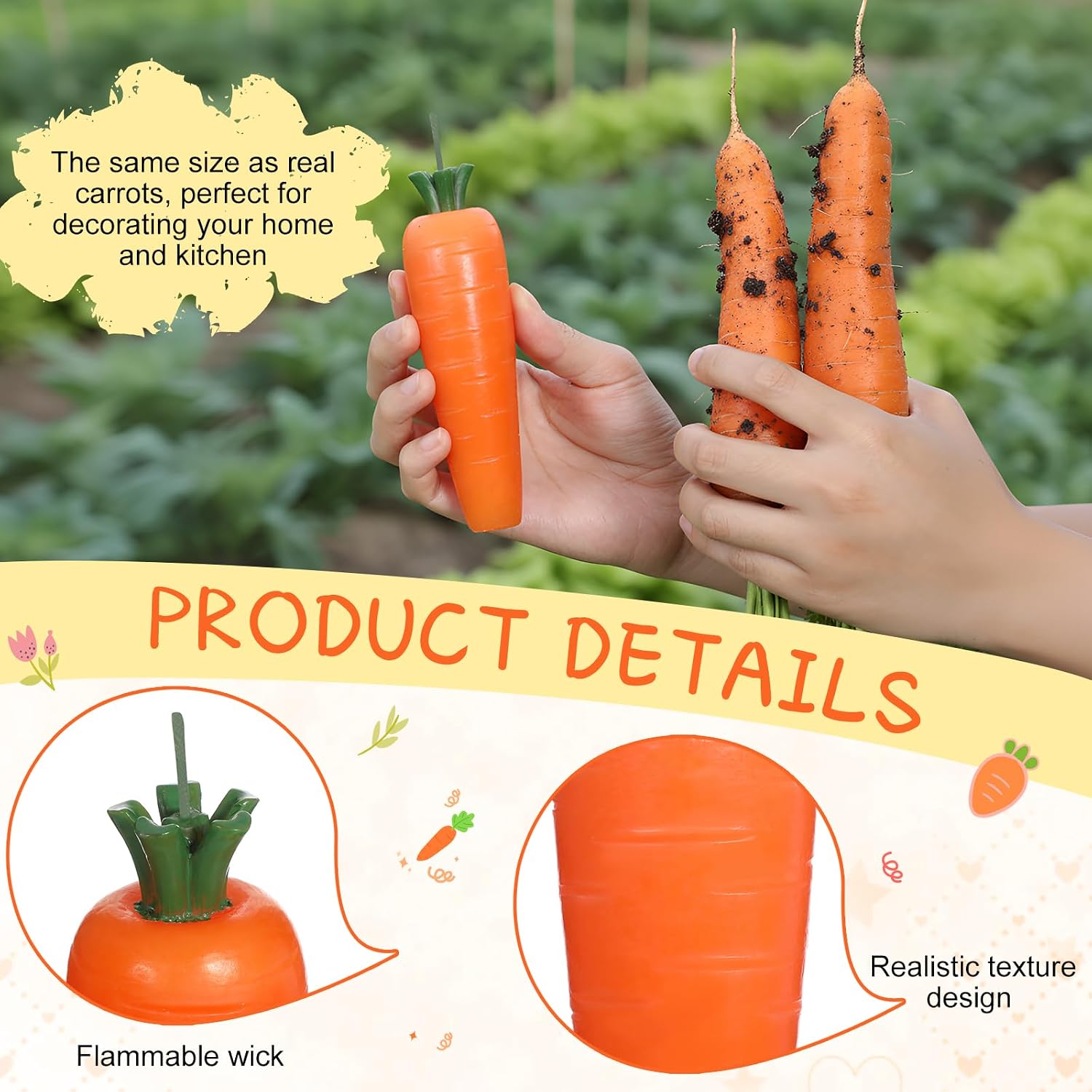 Lounsweer 6 Pcs Large Easter Carrot Candles 3 Size Unscented Carrot Shaped Candlesticks Decorative Taper Candles for Easter Spring Party Supplies Home Table Centerpieces Basket Stuffer