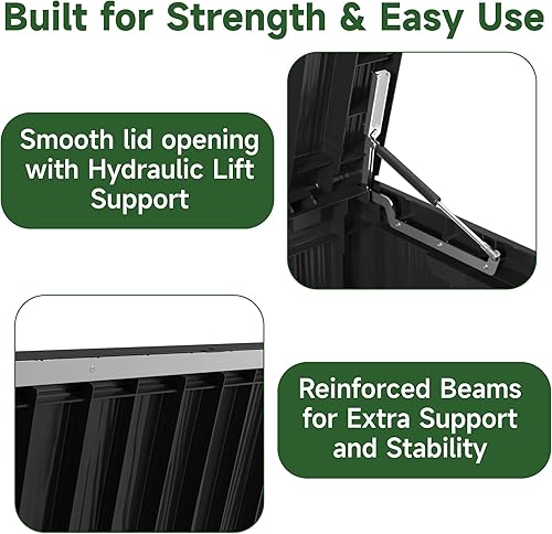 Vista 61 de EasyUp Caja de almacenamiento para exteriores de 230 galones, impermeable, resistente a los rayos UV, con varilla hidráulica, estabilidad reforzada