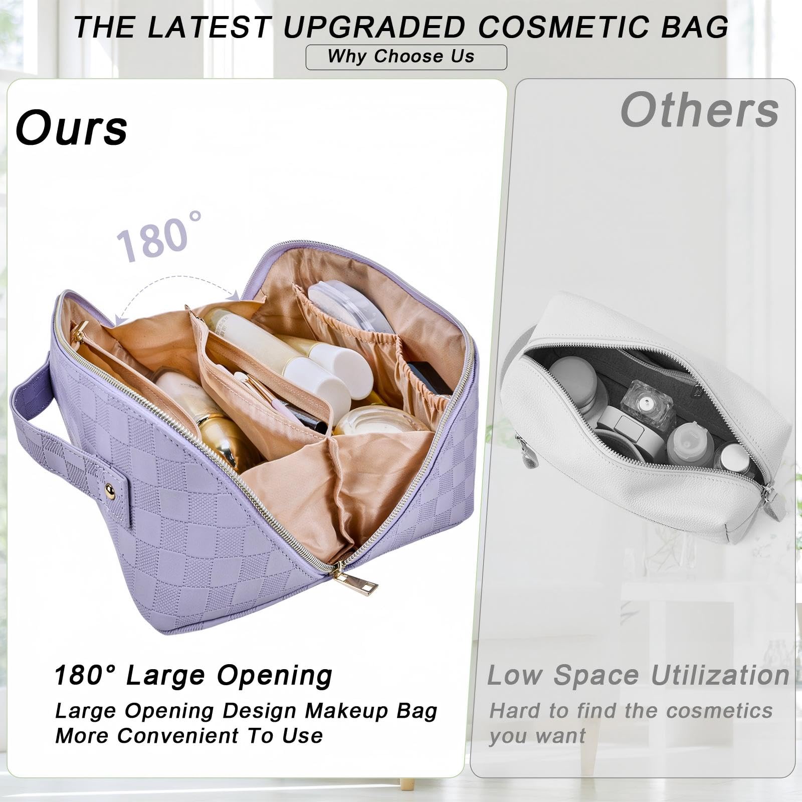 Borsa Cosmetica da Viaggio Beauty Case Da Viaggio Donna Impermeabile Portatile,Beauty Case Donna Di Grande Capacità Con Scomparti (Viola Chiaro)