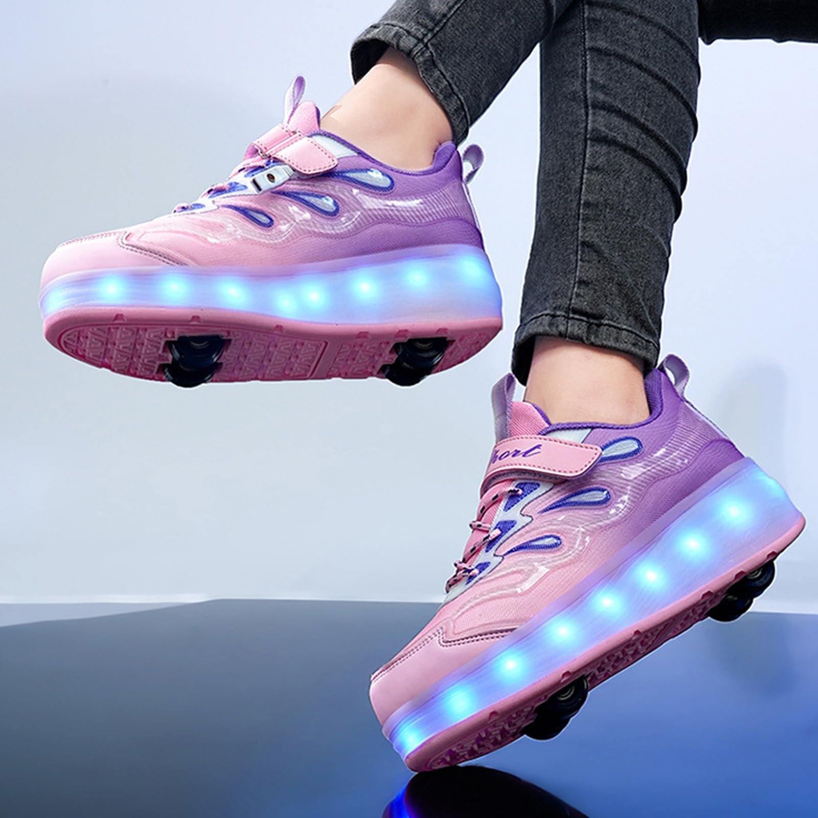 Chaussure a Roulette Garcon,Basket Roller Fille,Baskets Lumineuses à roulettes pour Filles,Baskets avec Roues rétractables,Éclairage LED Couleur,Chargement USB Pratique