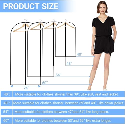 Vista 28 de Bolsas de ropa para colgar ropa de 24 x 48 pulgadas, bolsas de traje para almacenamiento en armario (paquete de 6) bolsas de plástico impermeables