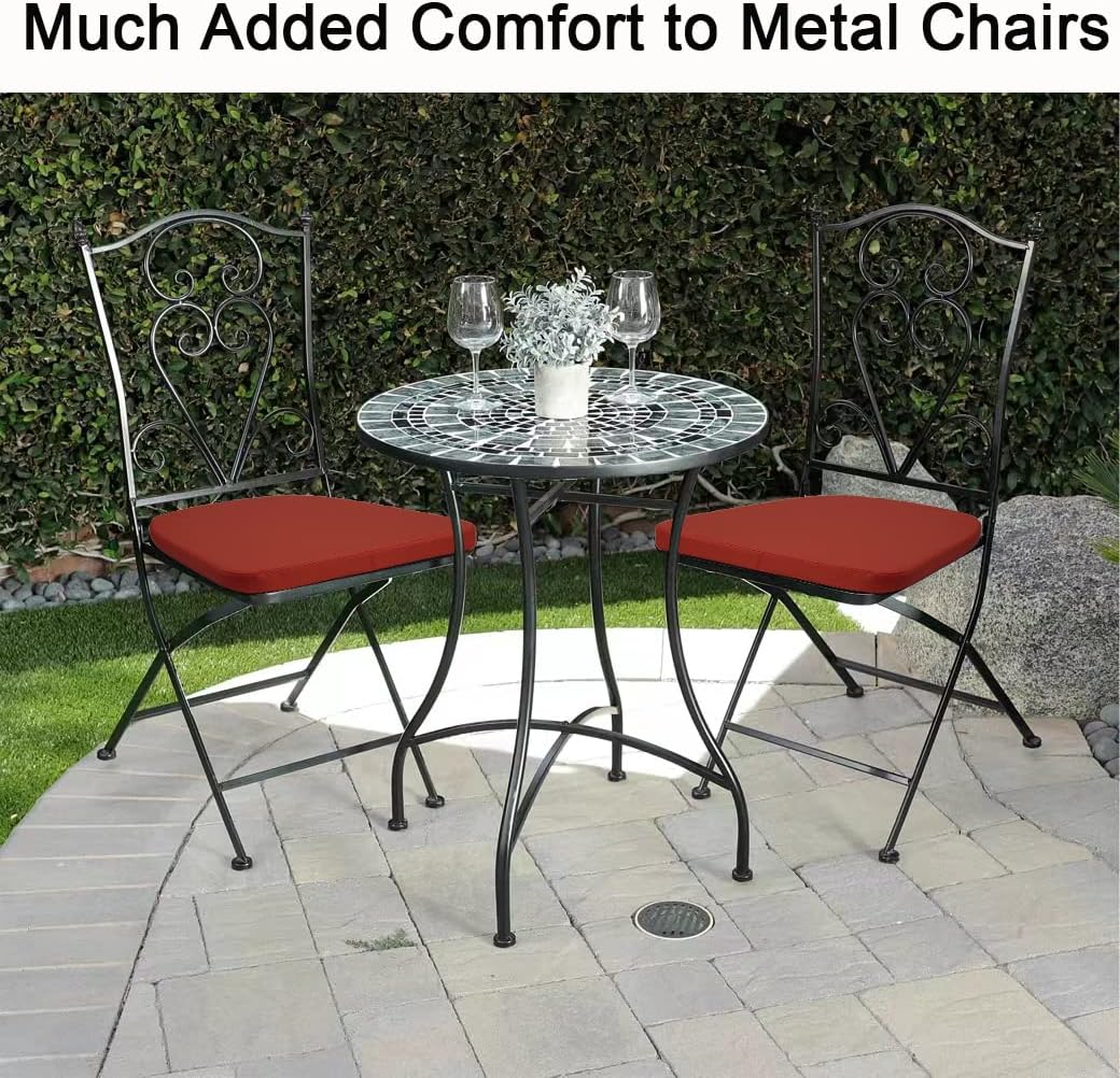 BUYUE 14" Metal Chair Cushions with Magnetic Set of 4, Luxury PU Leather Waterproof Anti-Slip Seat Pads for Kitchen Cafe Dining Bistro Stackable Chairs (U-Shape, Red, 4)