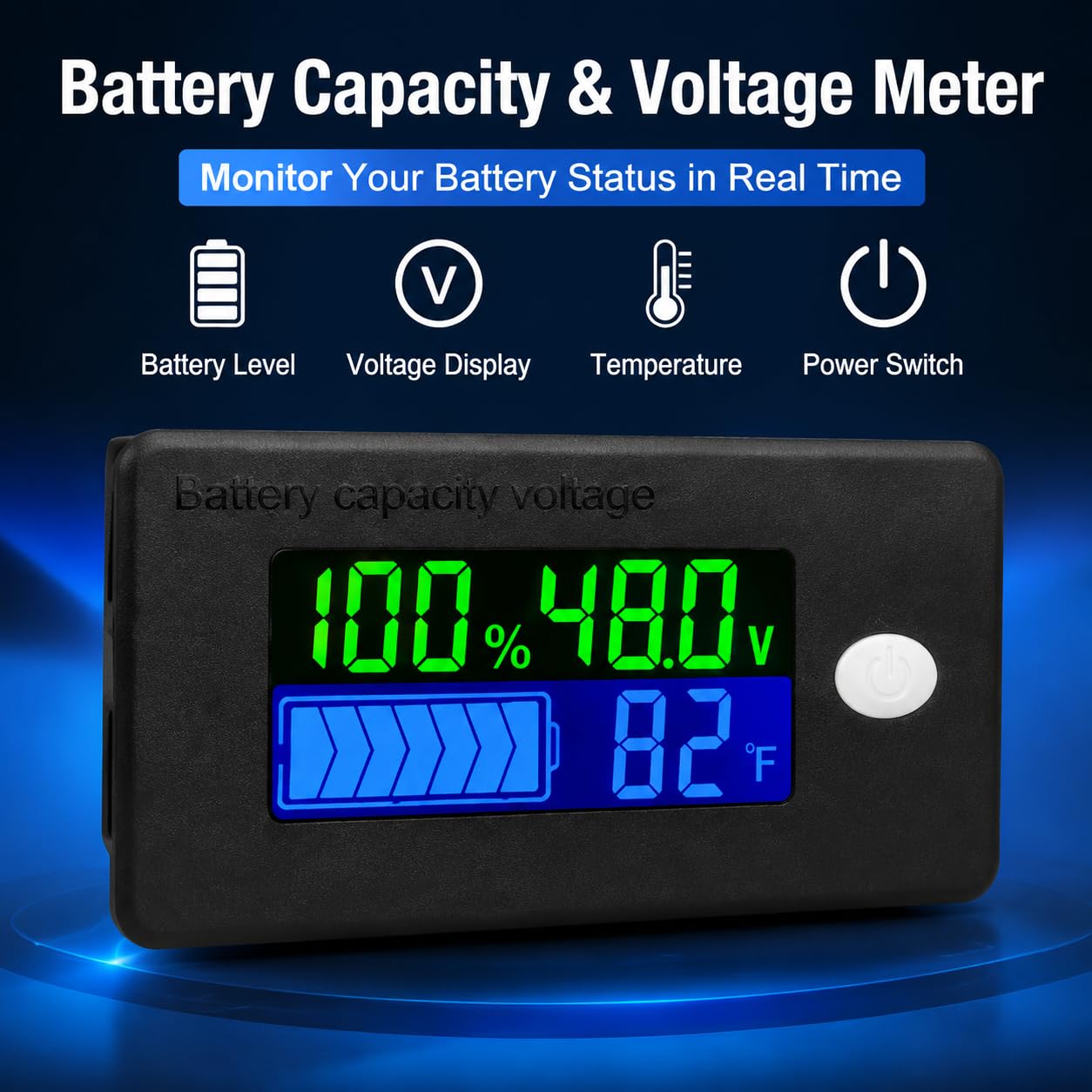 SORINA 10-100V Golf Cart Battery Meter, Battery Monitor with Power Cord