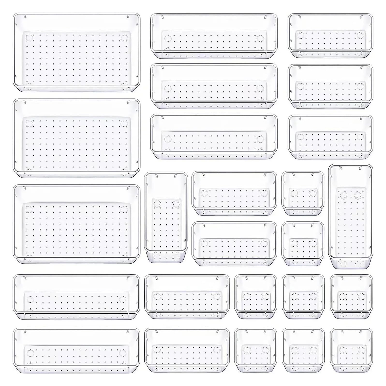 Generico Set di organizzatori for cassetti trasparenti da 8/25 pezzi, divisori scrivania, for riporre gioielli trucco(25Pcs)