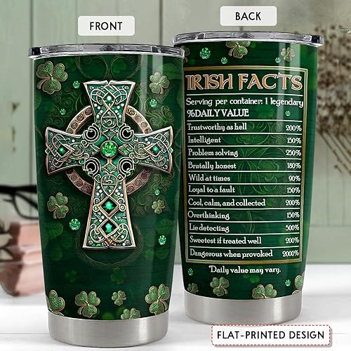 Miniatura 2 de SANDJEST Vaso irlandés de 20 onzas, hechos irlandeses, cruz celta, vaso de acero inoxidable con tapa, regalo para mujeres, cumpleaños, Navidad