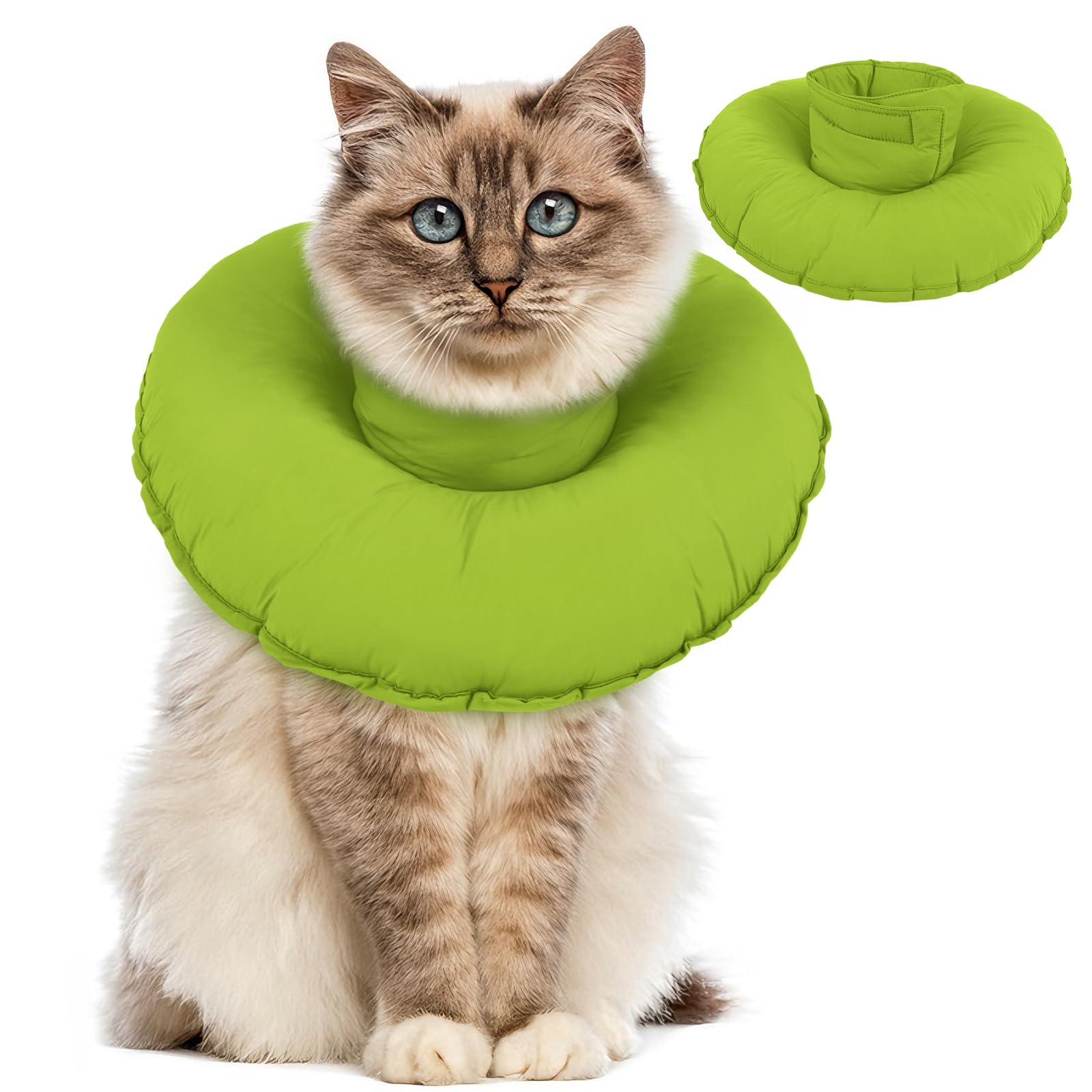 Cat Cone with Neck, Waterproof Cat Vet Collar Soft Neck Doughnut Ring Anti Wound Lick Collars for Post Operation Prevent Pet From Licking the Wound(Green, L) — image 1