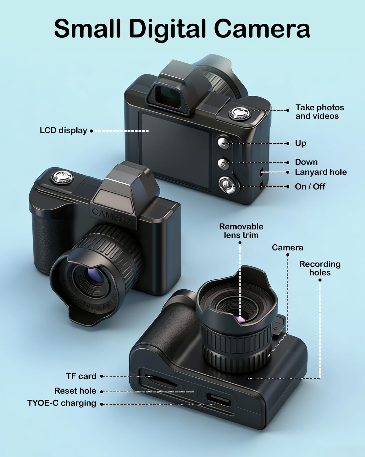 Mini fotocamera digitale, fotocamera portatile 1080p per fotografia, con scheda SD da 8 GB, catena con clip per chiavi, per adolescenti, adulti principianti