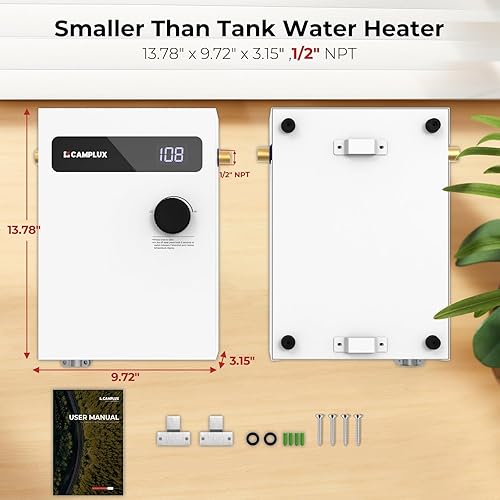 Vista 35 de CAMPLUX - Calentador de agua eléctrico sin tanque de 4.5 kW 120 V, calentador de agua instantáneo para debajo del fregadero, punto de uso, ahorra