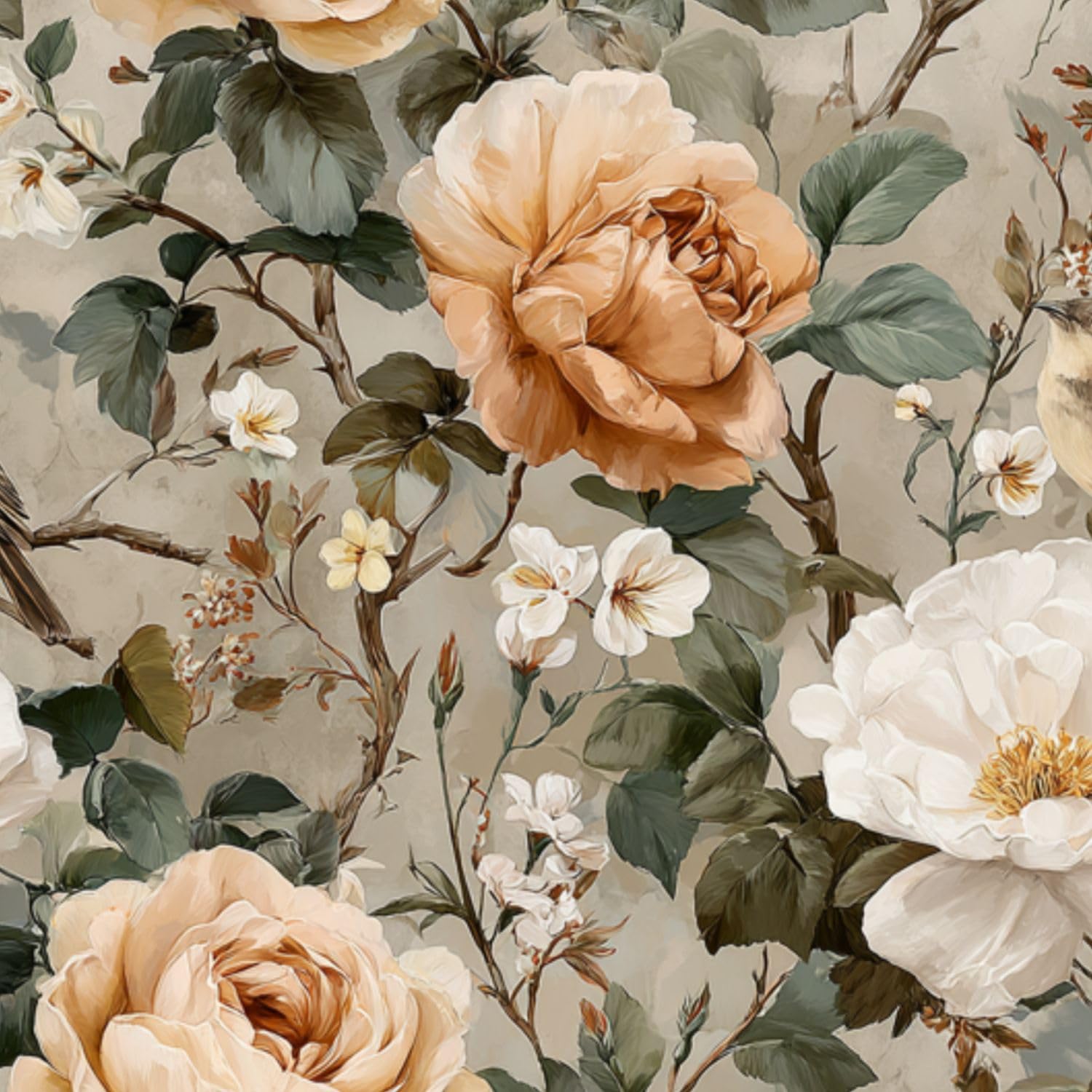 DERUINVAIO Self Adhesive Feature Removable Vintage Botanical Cottage Peel and Stick Vinyl Wallpaper Roll, Sticky Lining Paper for Bedroom, Living Room, Kitchen Walls