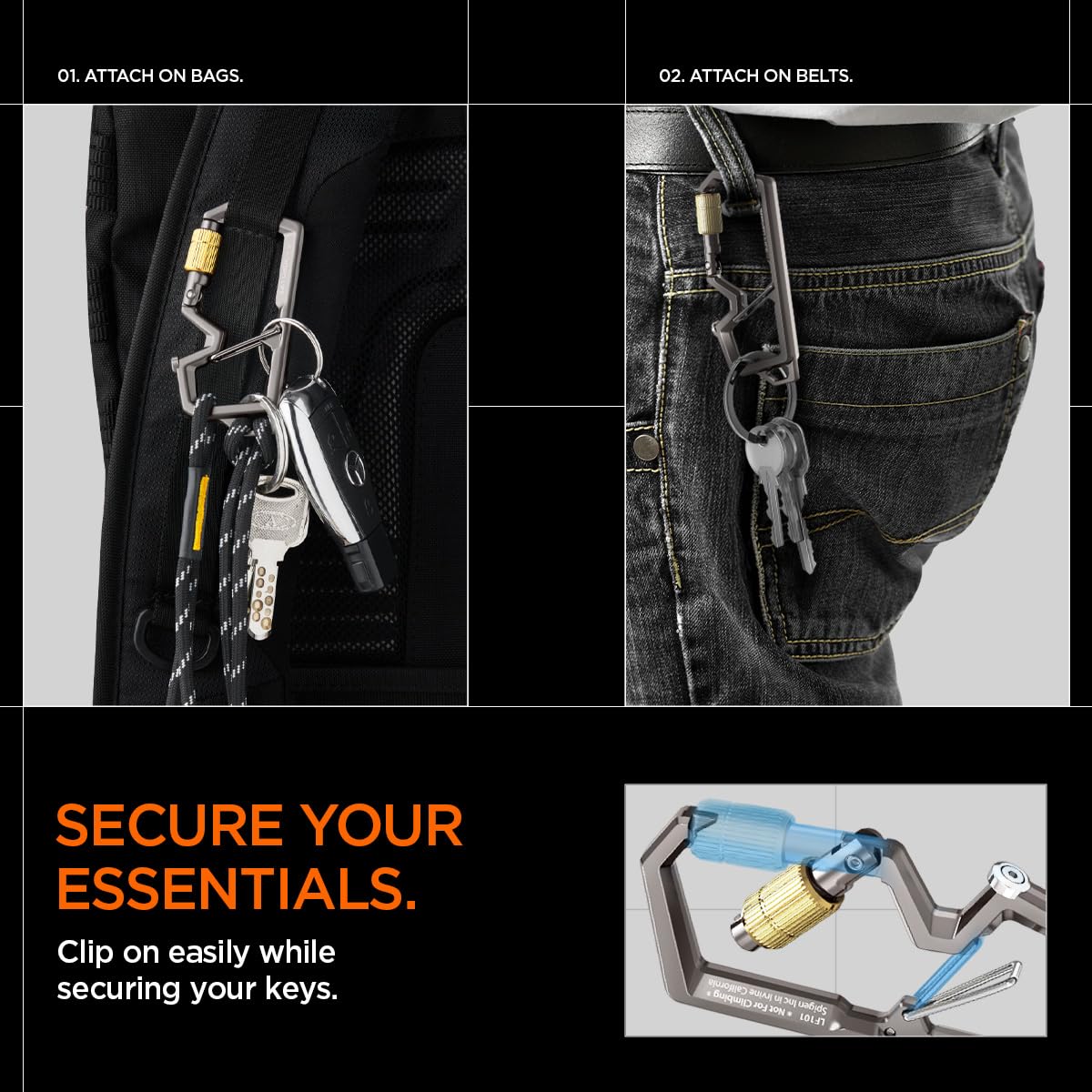 Spigen Life EDC moschettone portachiavi apribottiglie bloccaggio cinghia O-ring