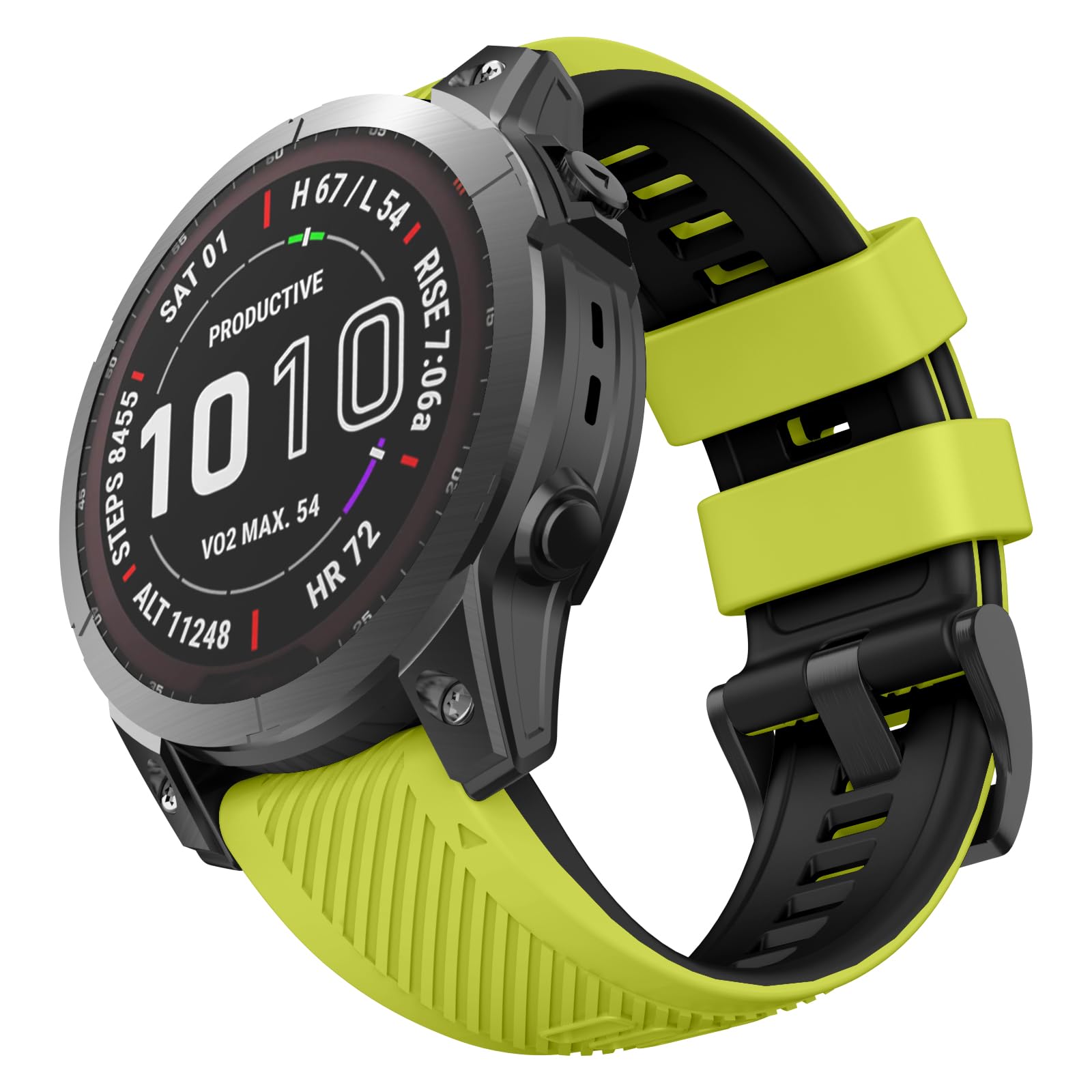 OVERSTEP Silicone Watch Band for Garmin Fenix 7/6/5, Epix Pro 47mm, MARQ Aviator, Quatix 5, Lime Black, 22MM