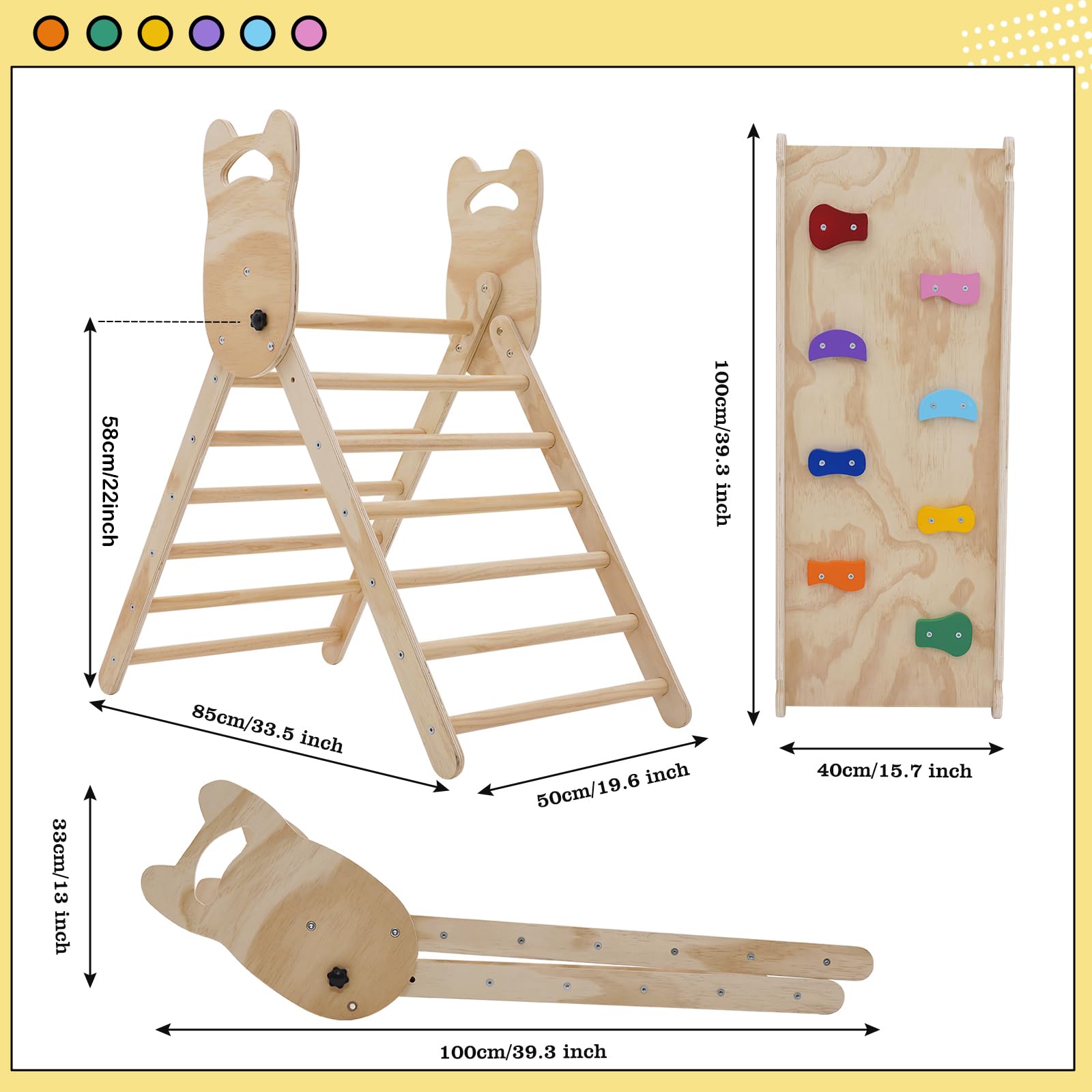 Triangolo Arrampicata con Scivolo per Bambini - Montessori Nero