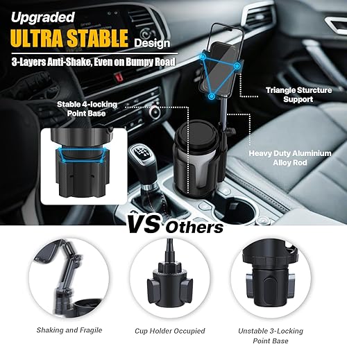 Miniatura 3 de Soporte de teléfono para automóvil con expansor de portavasos  Soporte de teléfono 2 en 1 antivibración mejorado para SUV camiones con cuello largo