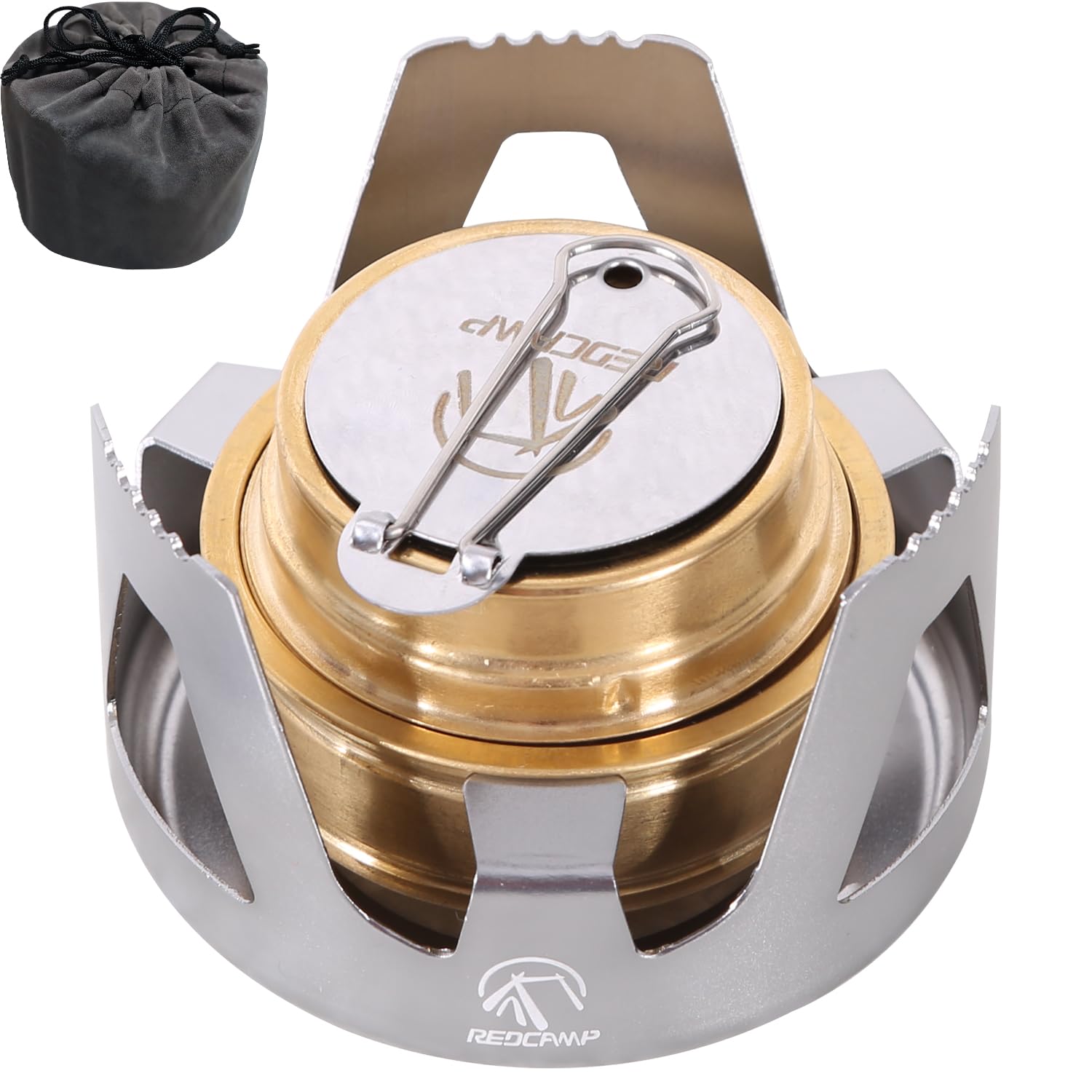REDCAMP Mini Alcohol Stove for Backpacking, Lightweight Brass Spirit Burner with Aluminium Stand for Camping Hiking