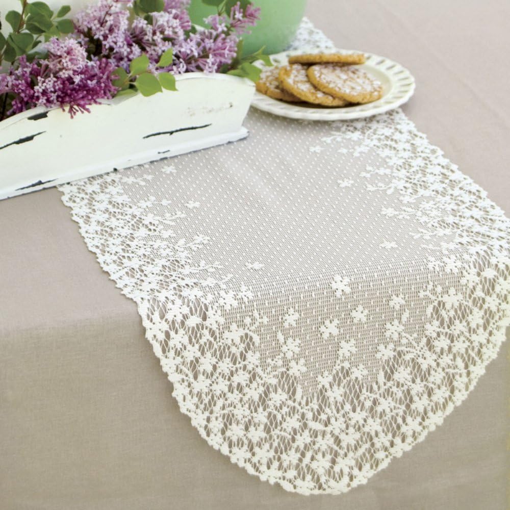 Delicate White Floral Polyester Table Runner, 12" x 54"