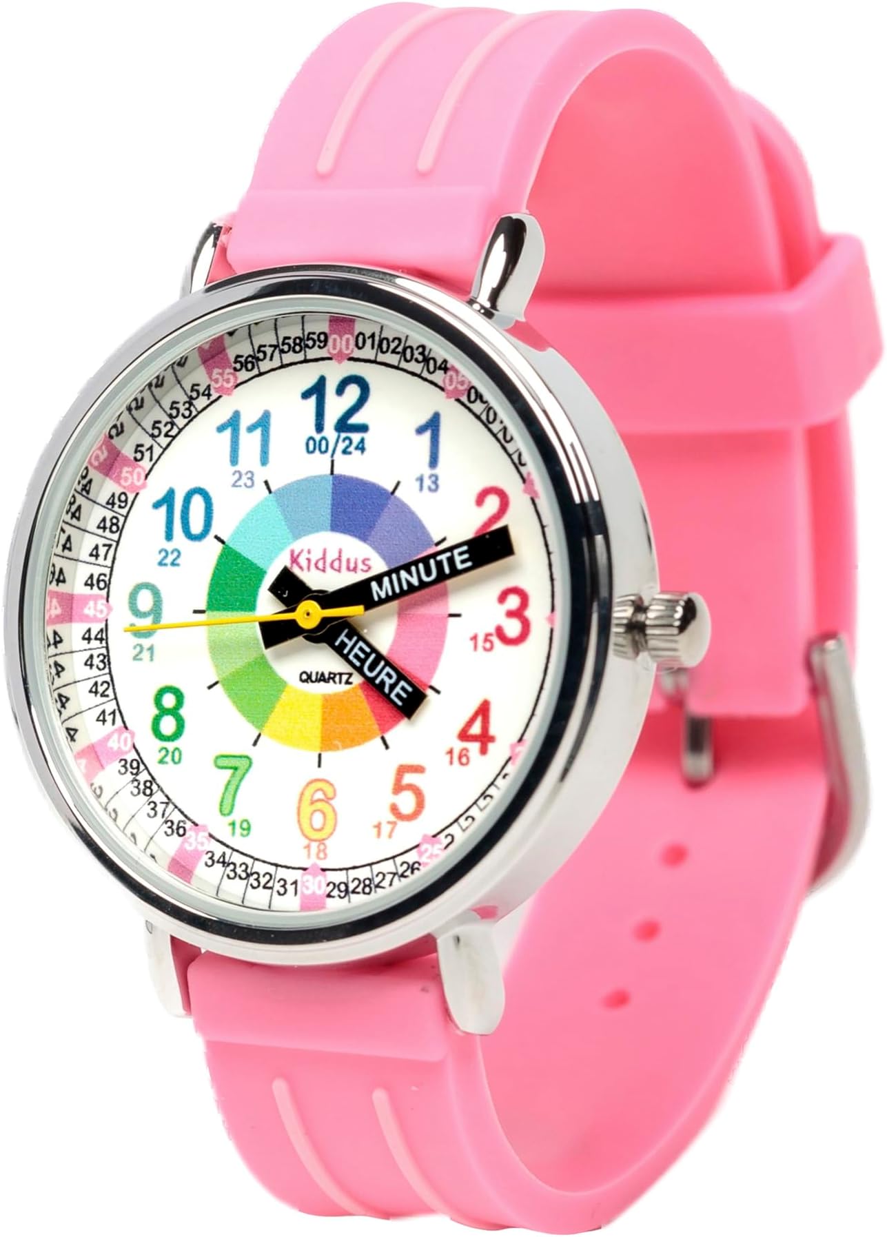 Kiddus Lern Armbanduhr für Kinder, Jungen und Mädchen. Analoge Armbanduhr mit Zeitlernübungen