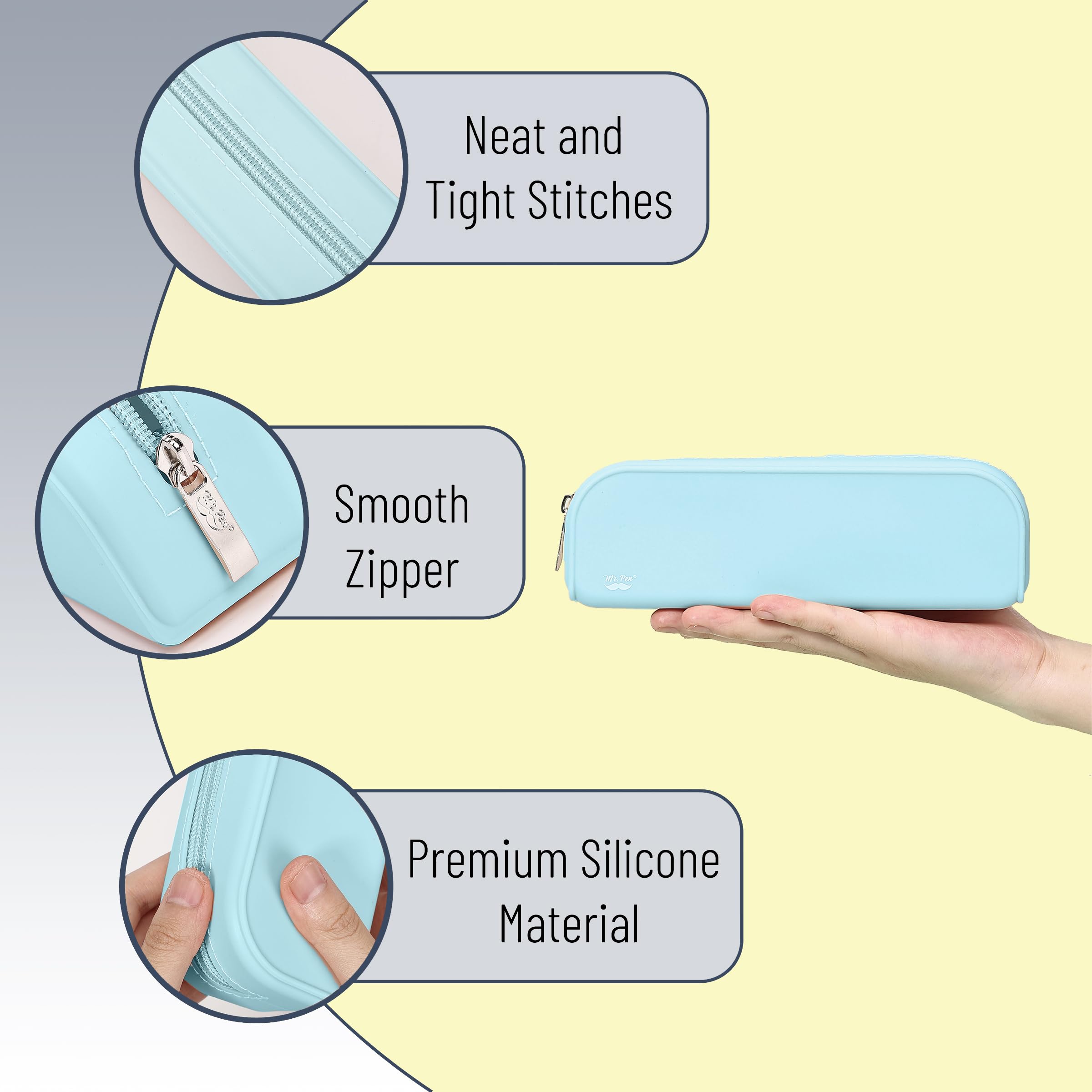 Mr. Pen Light Blue Silicone Pencil Case - Aesthetic Pouch for Women and Makeup, Compact - Image 4
