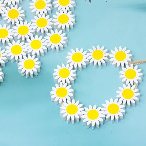 Miniatura 3 de Honbay 30 cuentas de madera con forma de girasol redondas sueltas para hacer joyas, manualidades y decoración (0.834 pulgadas, blanco)