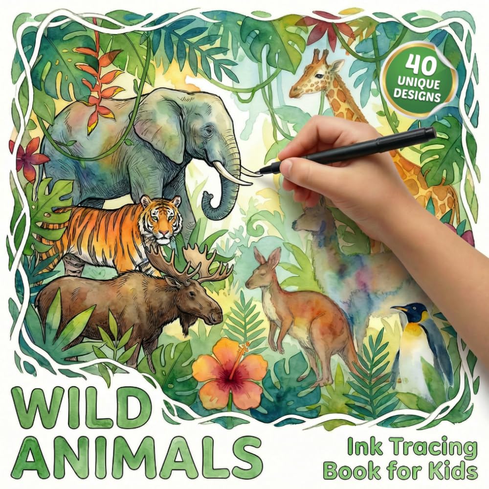 Wild Animals: Ink Tracing Book for Kids