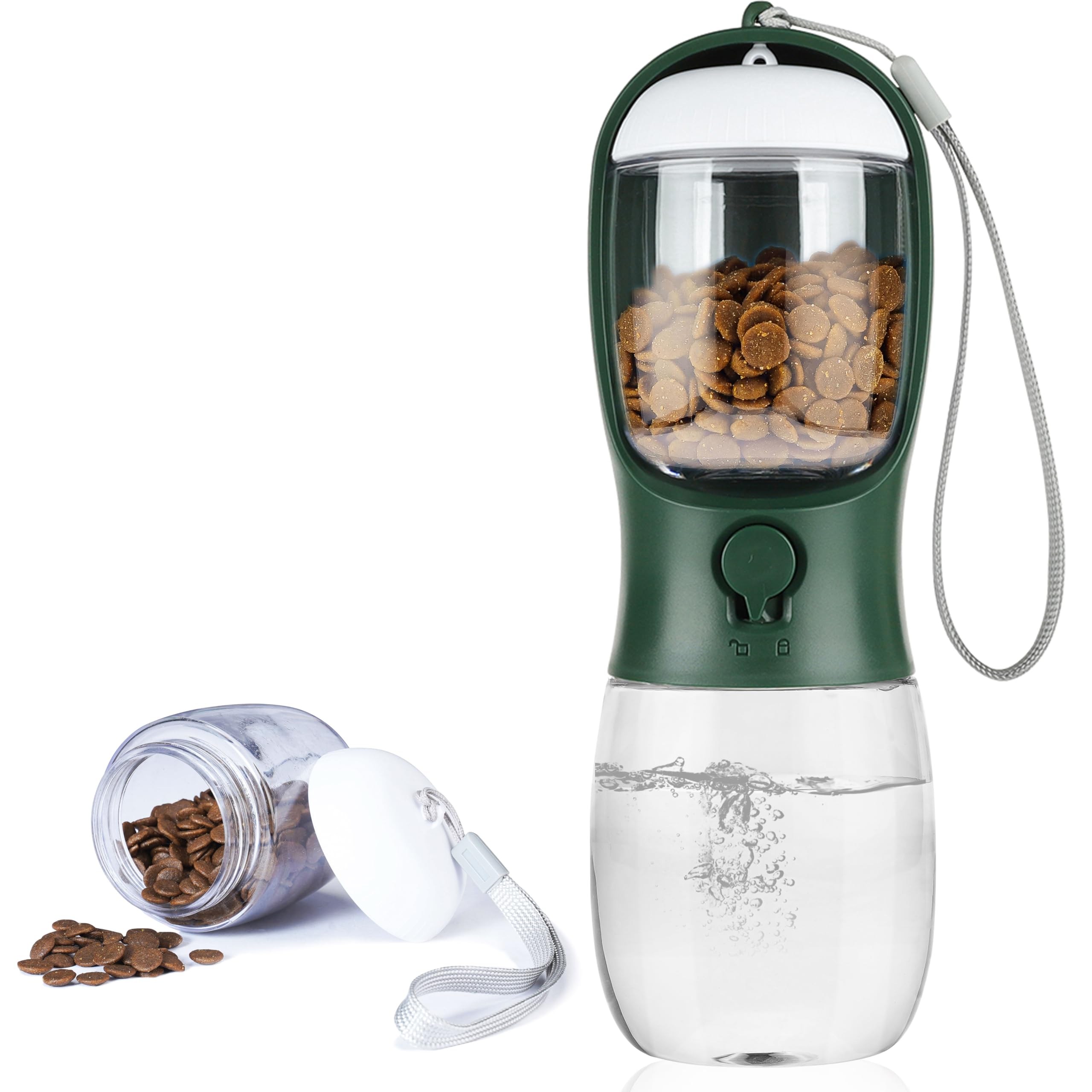 Hunde-Wasserflasche, tragbare Haustier-Wasserflasche mit Futterbehälter, tragbarer Wasserspender für Katzen, Kaninchen, Welpen und andere Haustiere zum Spazierengehen, Wandern, Reisen (284 ml)