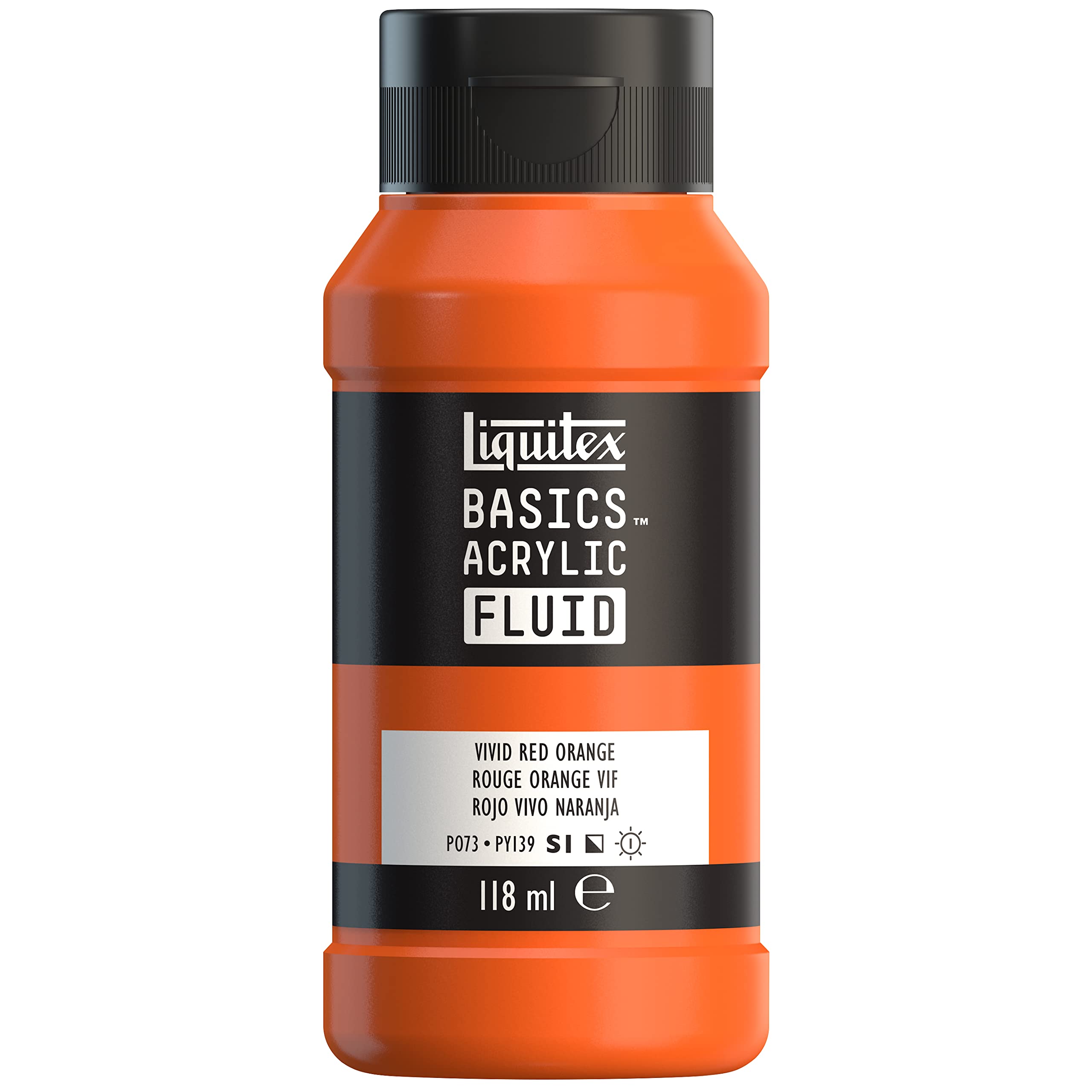 Liquitex 8870384 Basics Fluid Acrylfarbe mit fließender Konsiszenz, schnell trocknend, lichtecht, wasserfest, auf Wasserbasis, 118ml Flasche - Rotorange Lebendig
