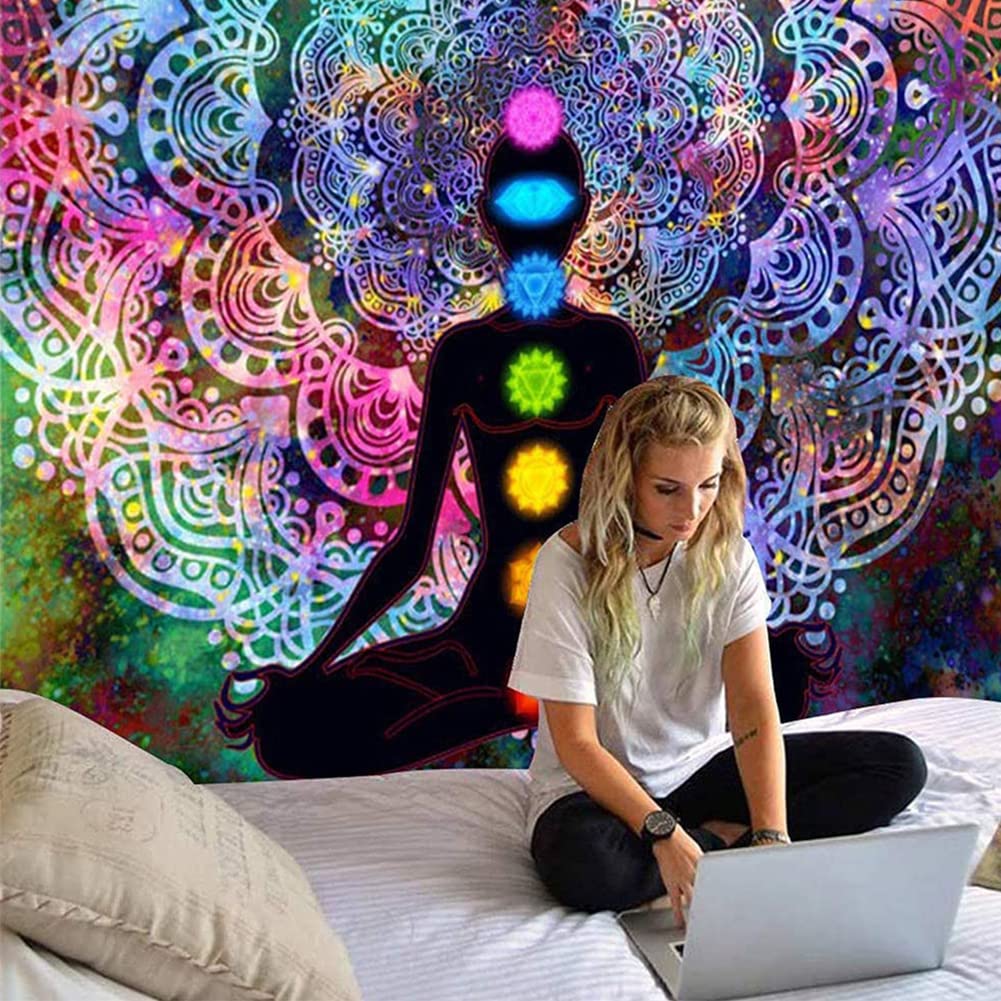 TTBDDM Arazzo indiano hippie mandala, Yoga meditazione con 4 clip e 4 ganci, per studio, camera da letto, studio di yoga